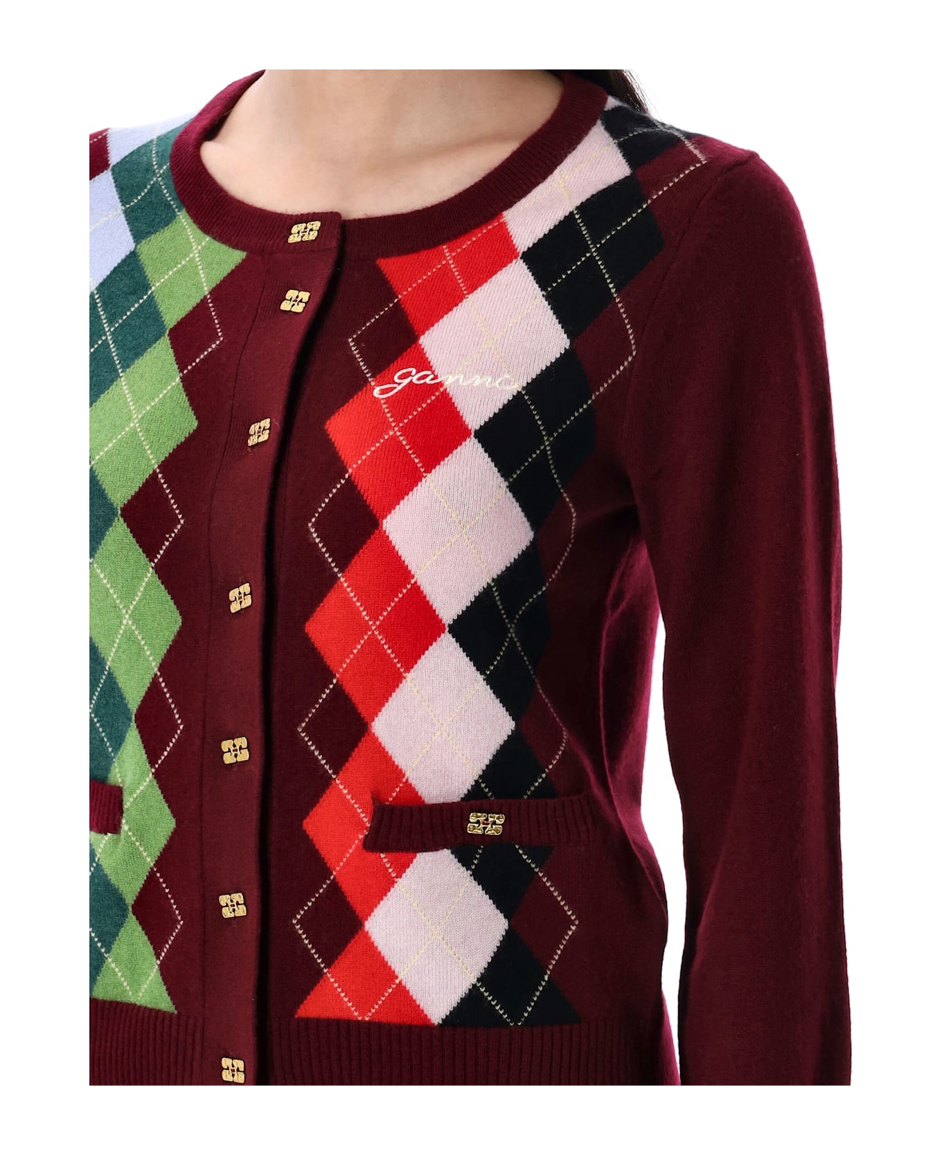 Ganni Check Cardigan - TAWNY PORT