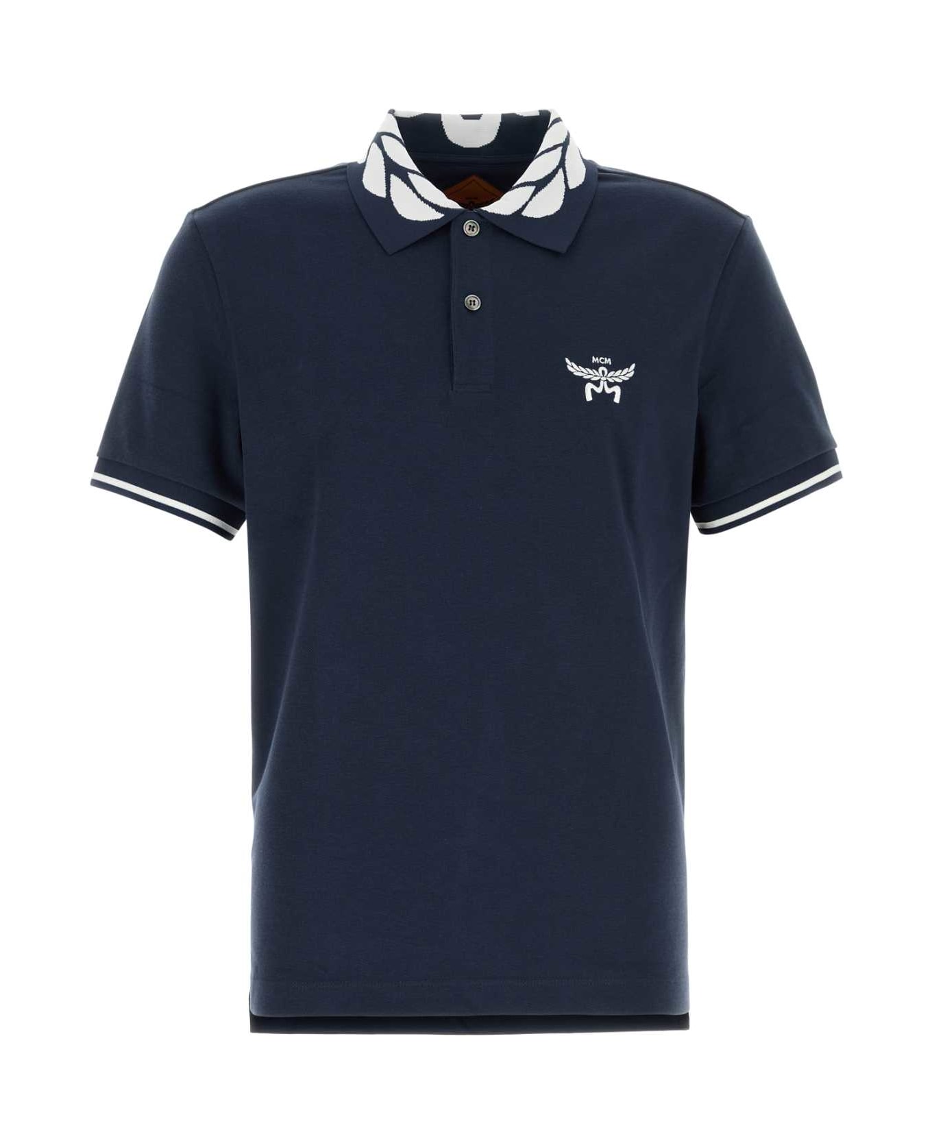 MCM Navy Blue Stretch Piquet Polo Shirt - DARKNAVY