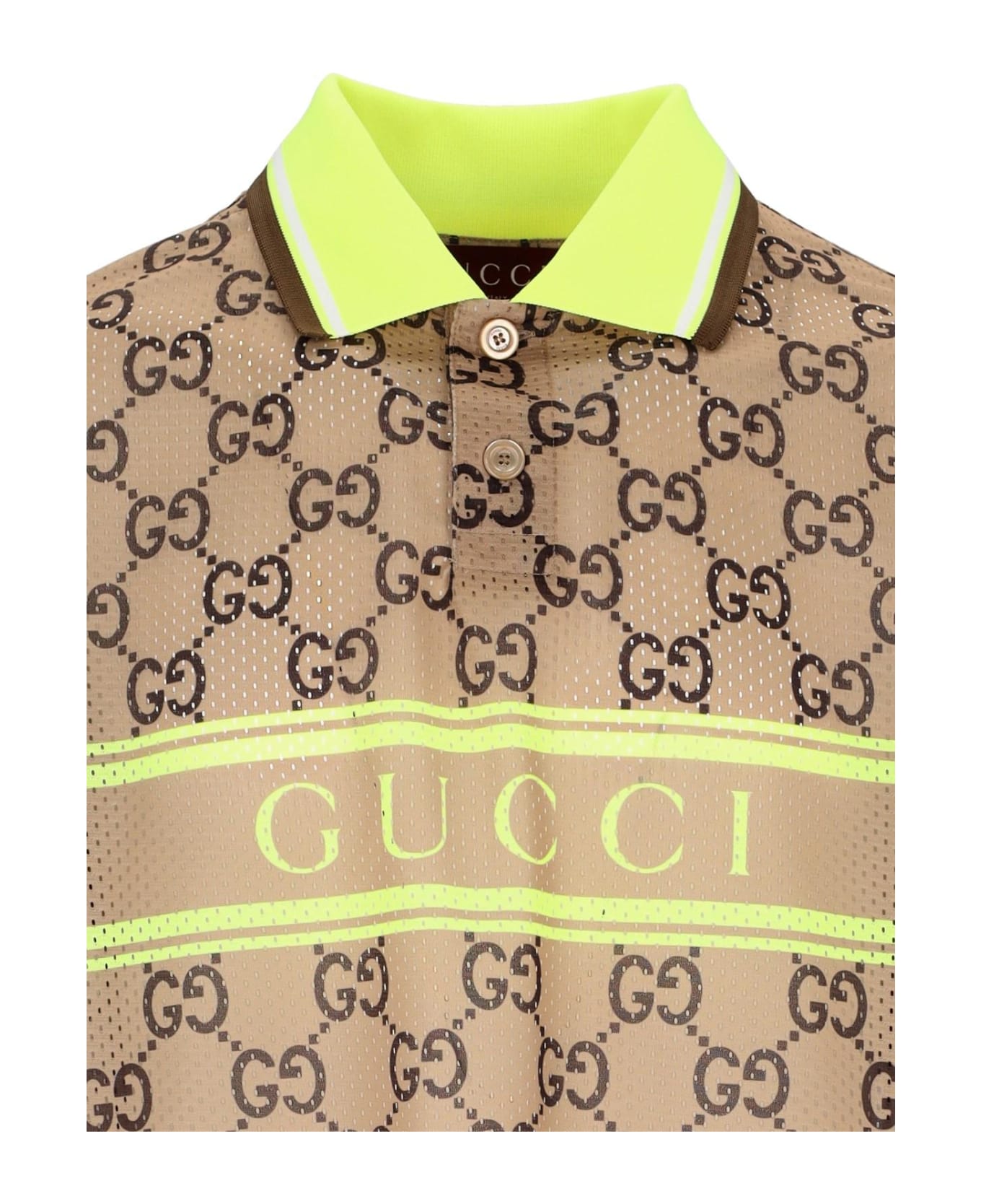 Gucci Polo Shirt Printed On The Net - Beige/ebony/mc