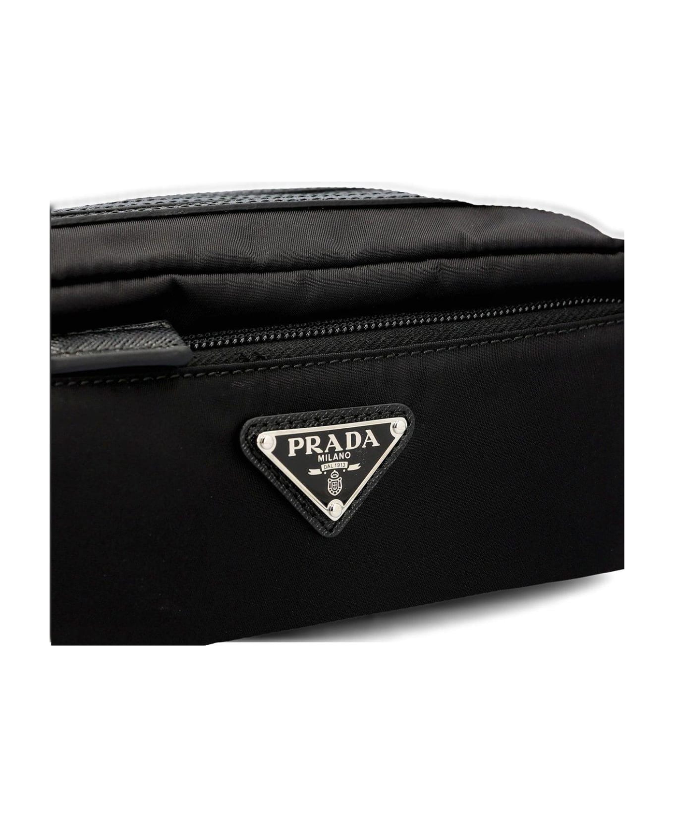 Prada Triangle Logo Plaque Make-up Bag - Black