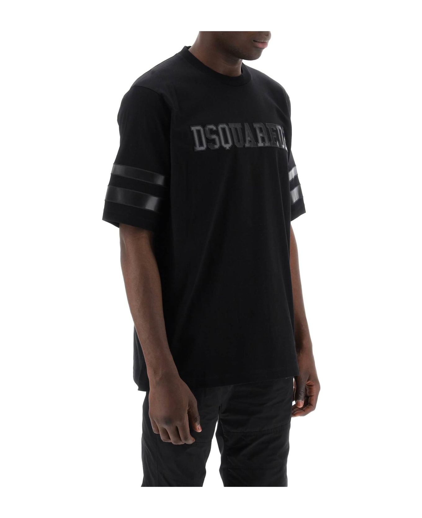 Dsquared2 T-shirt With Faux Leather Inserts - BLACK (Black)