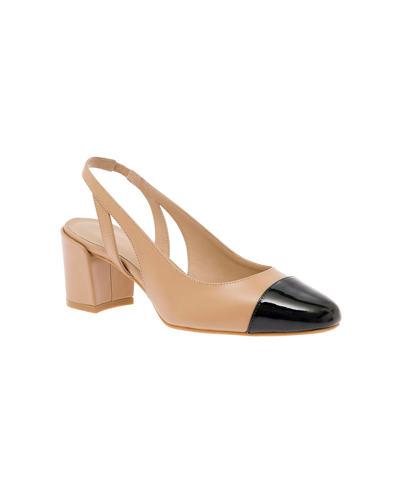 Stuart Weitzman Beige Slingback With Contrasting Toe In Smooth Leather Woman - Beige ハイヒール