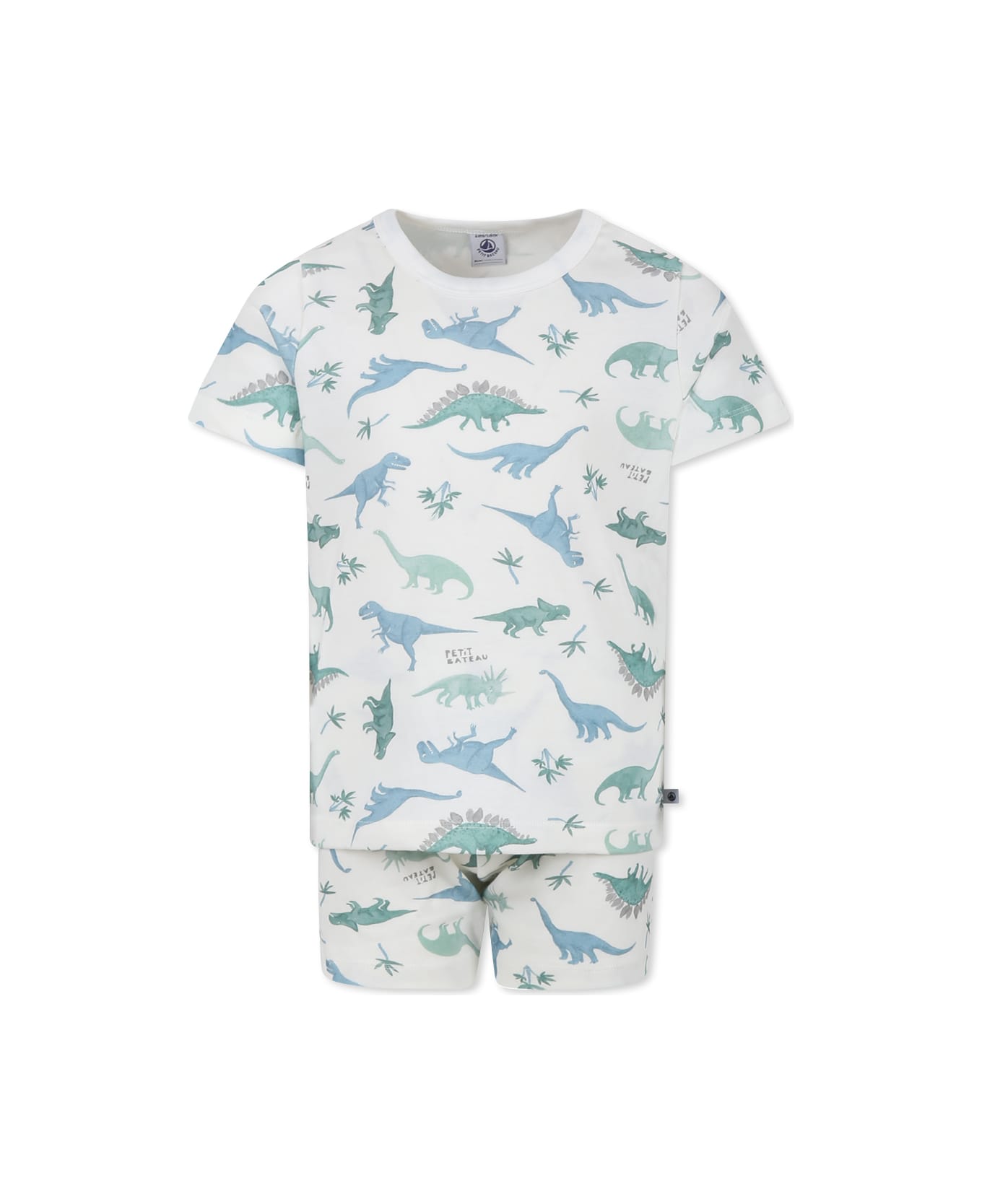 Petit Bateau White Pajamas For Boy With Dinosaur - White