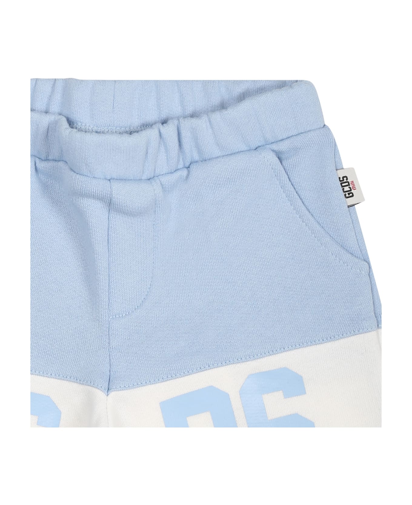 GCDS Mini Light Blue Sports Shorts For Babies With Logo - Light Blue