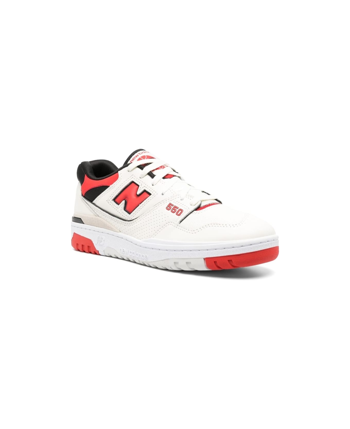 New Balance '550' White And Red Low Top Sneakers With Logo And Contrasting Details In Leather Man - Red