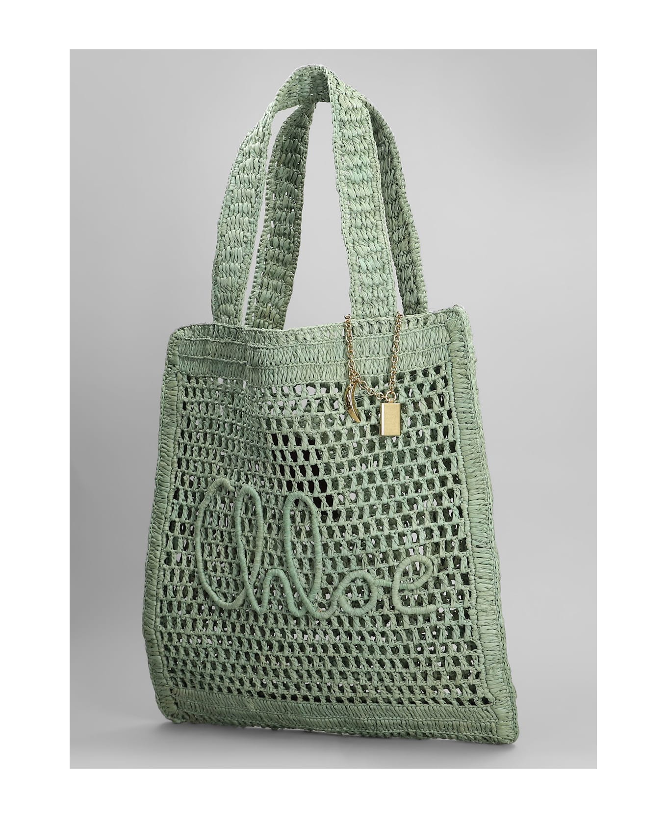 Chloé Summer Banana Tote In Green Raffia - green