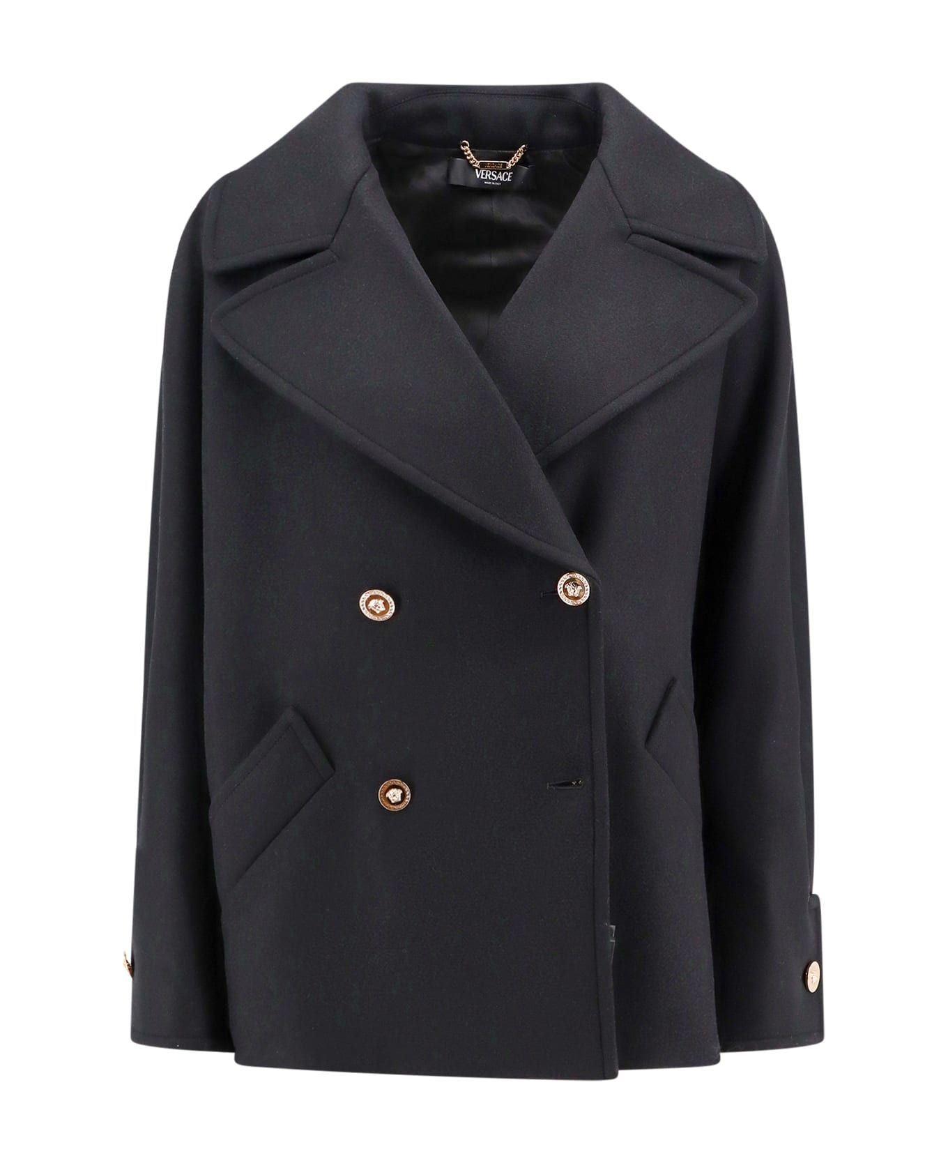 Versace 'medusa' Double-breasted Coat - Black