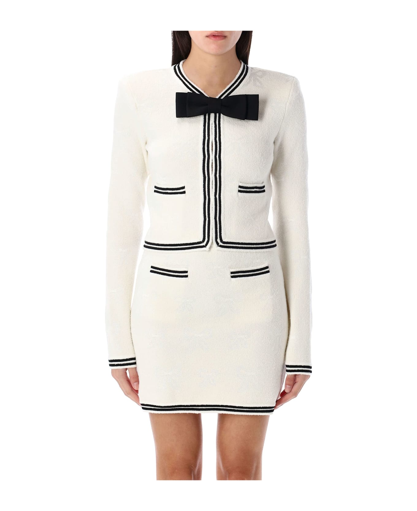 self-portrait Bow Jacquard Cardigan - CREAM
