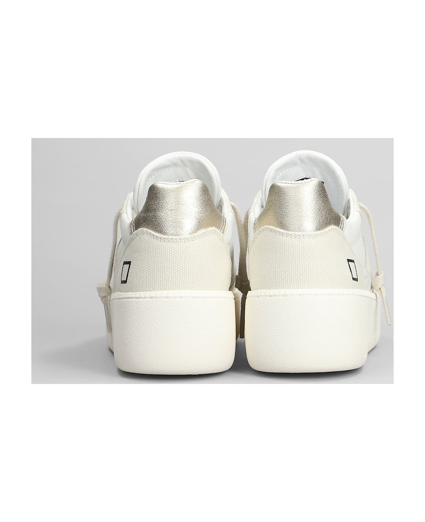 D.A.T.E. Court Platform Sneakers In White Leather And Fabric - Beige