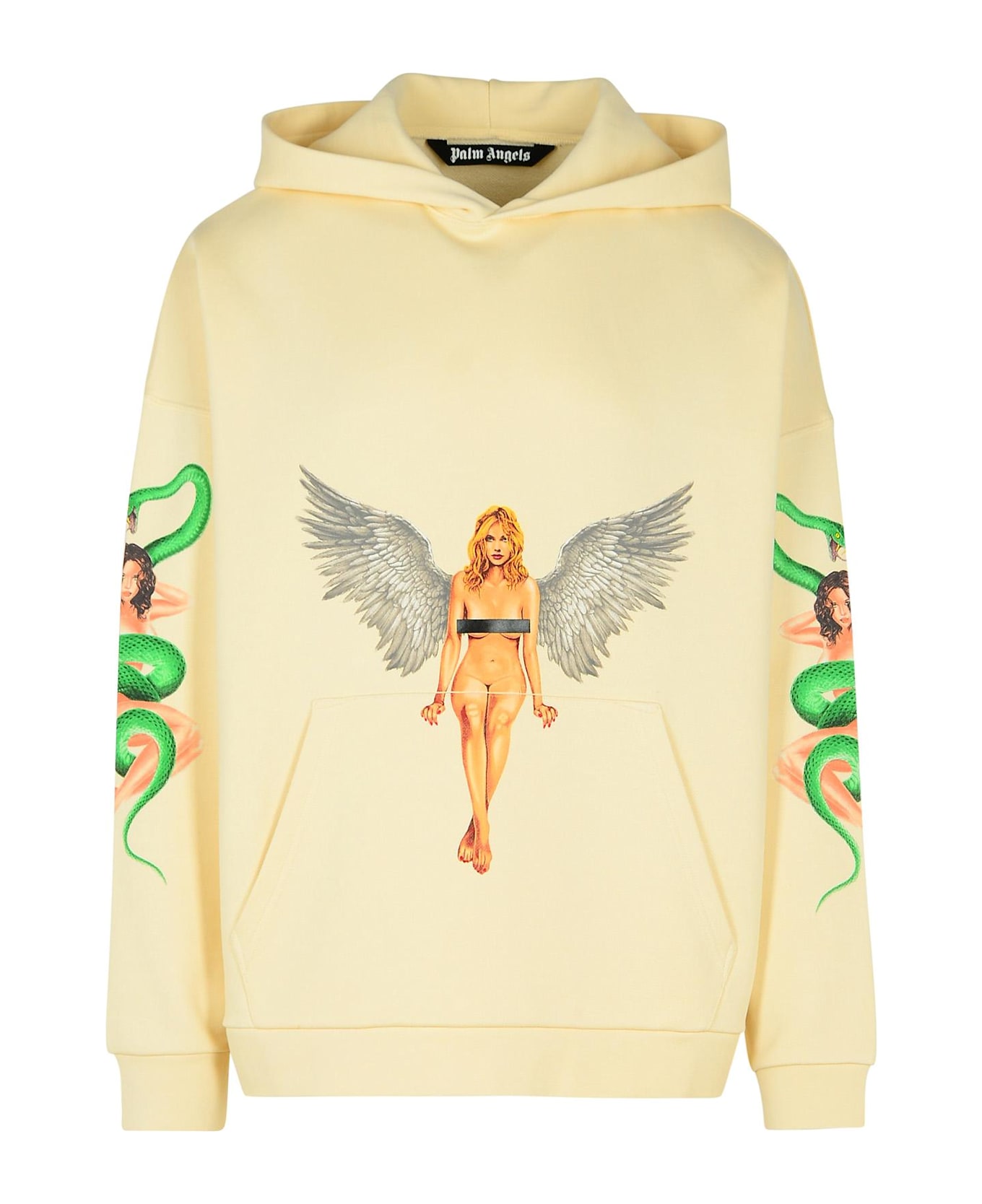 Palm Angels 'pin Up' Ivory Cotton Sweatshirt - NEUTRALS