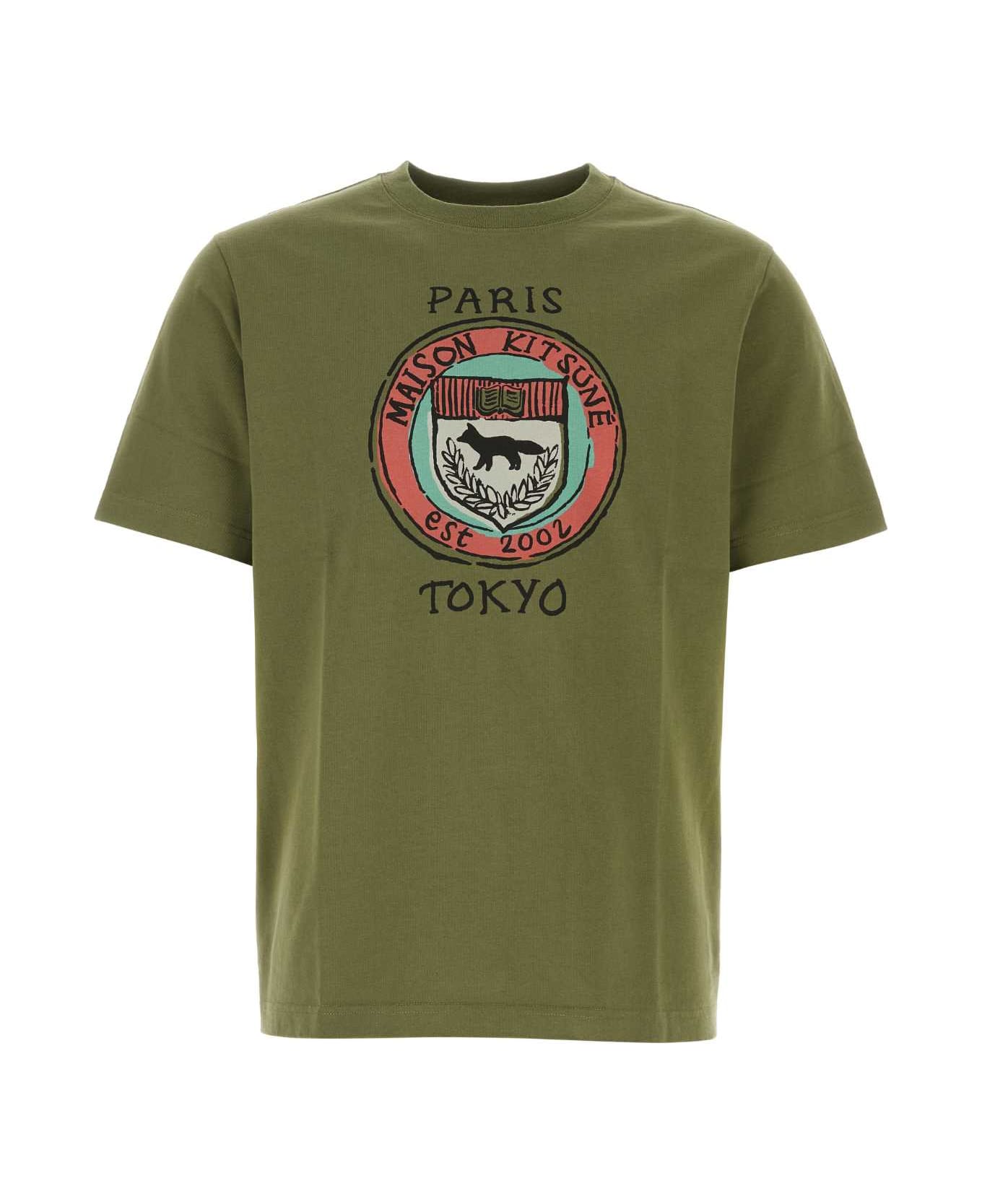 Maison Kitsuné Army Green Cotton T-shirt - MILITARYGREEN