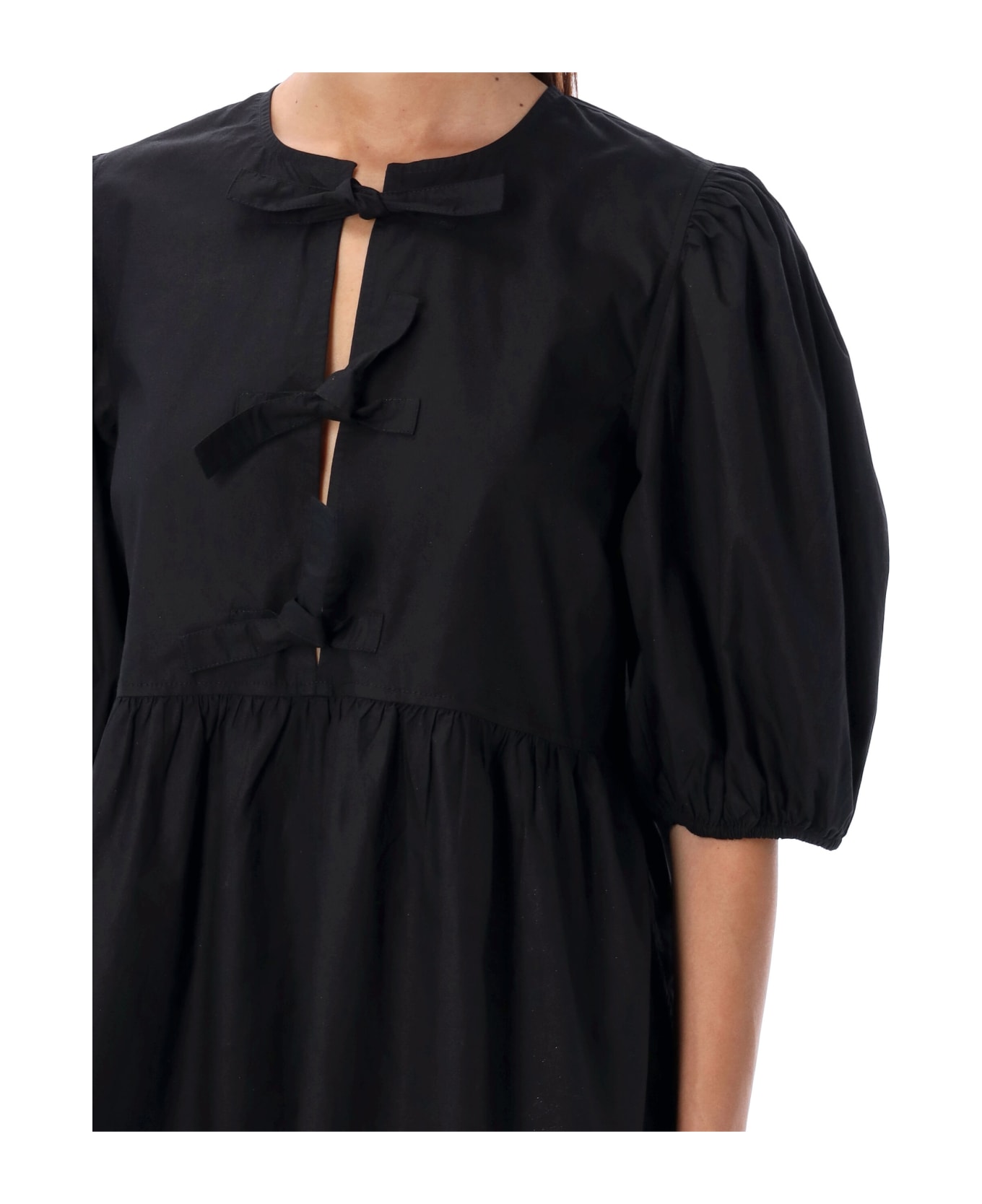 Ganni Tie String Mini Dress - BLACK