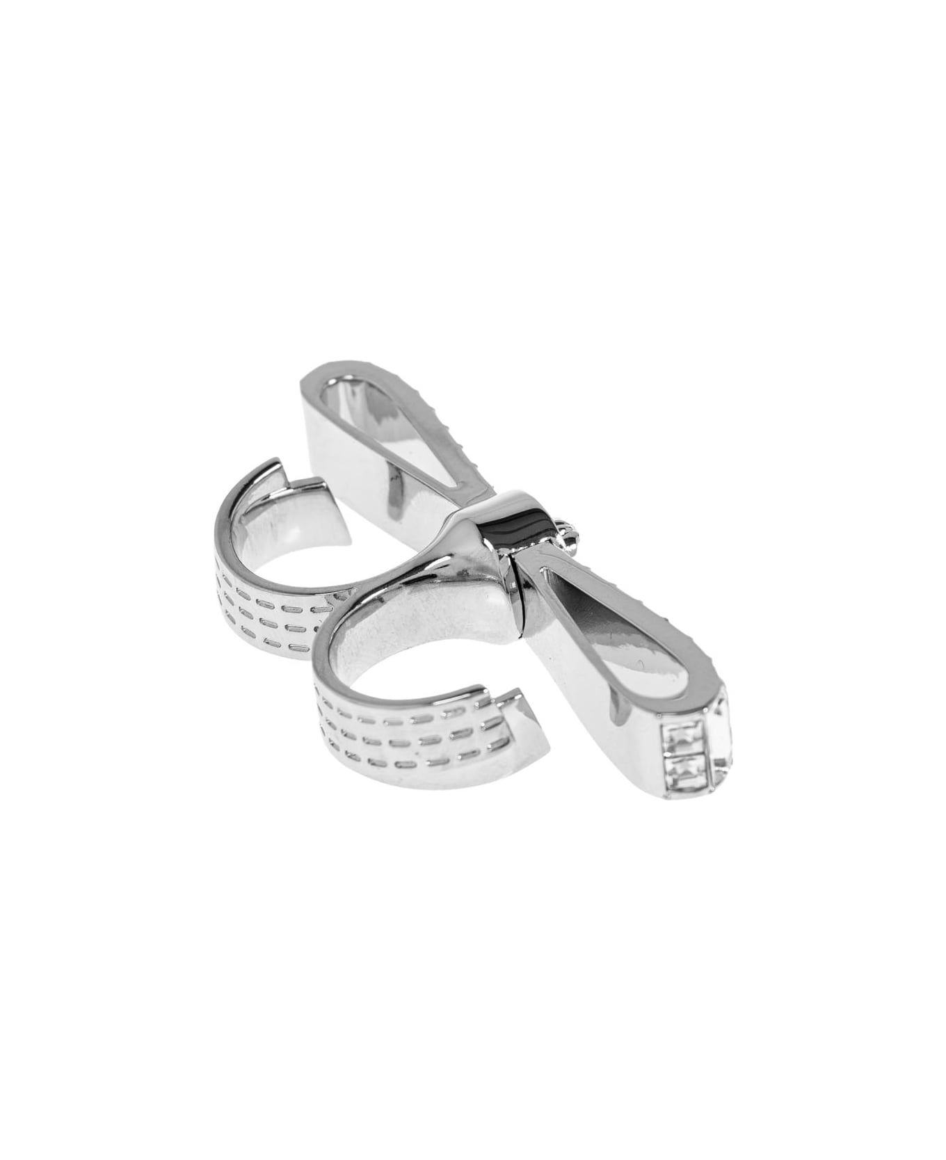 Versace Two-finger Ring Finished With Shimmering Crystals - Palladium-Crystal