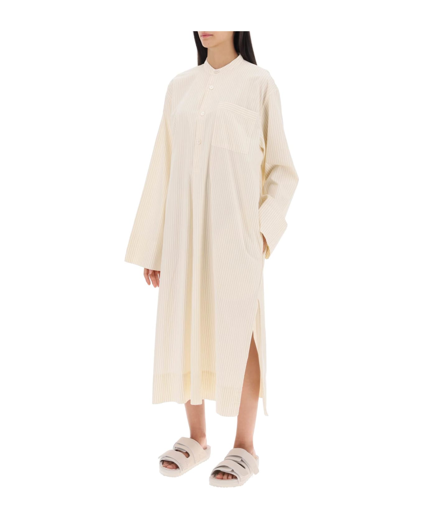 Birkenstock Striped Pajama Kaftan In Organic Poplin - WHEAT STRIPES (Beige) ワンピース＆ドレス