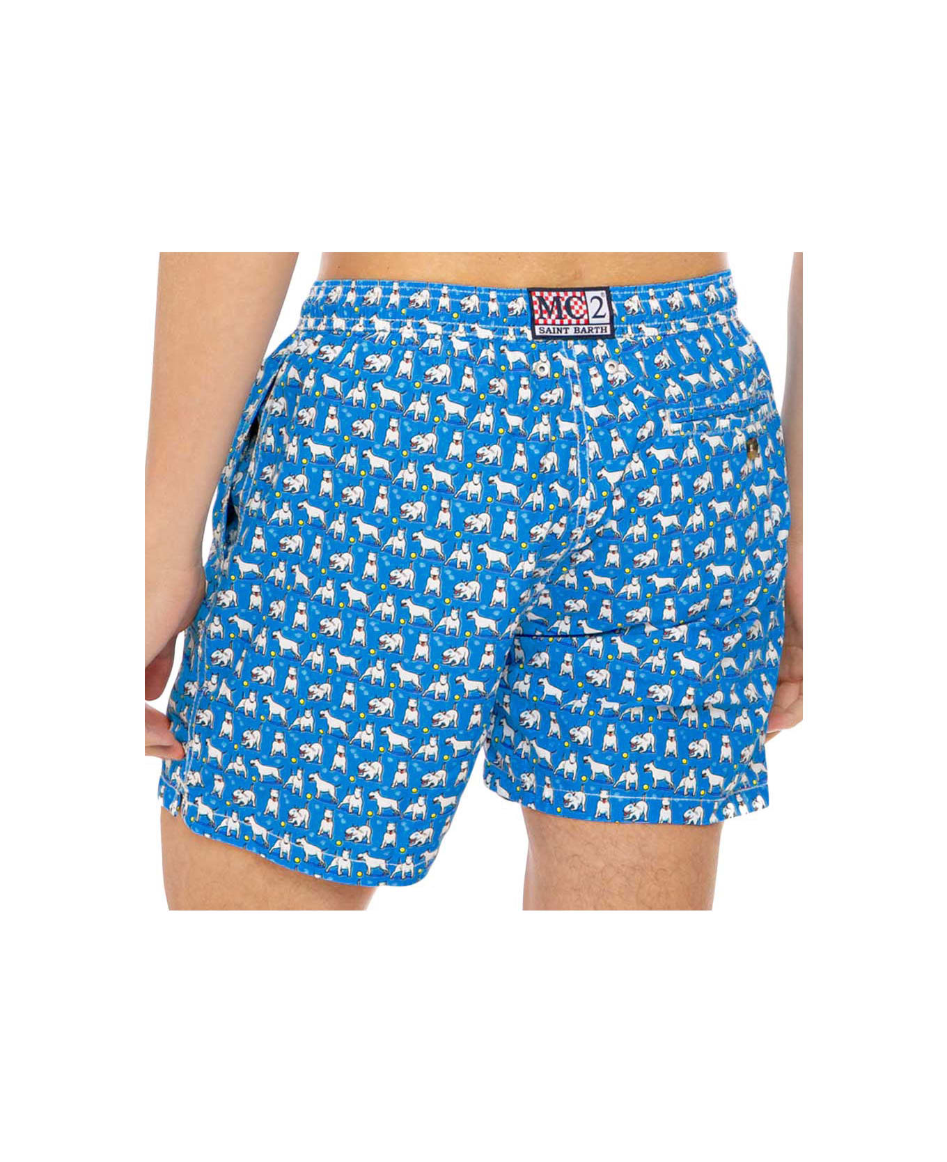 MC2 Saint Barth Light Fabric Man Swim Shorts Bull Terrier Print - BLUE