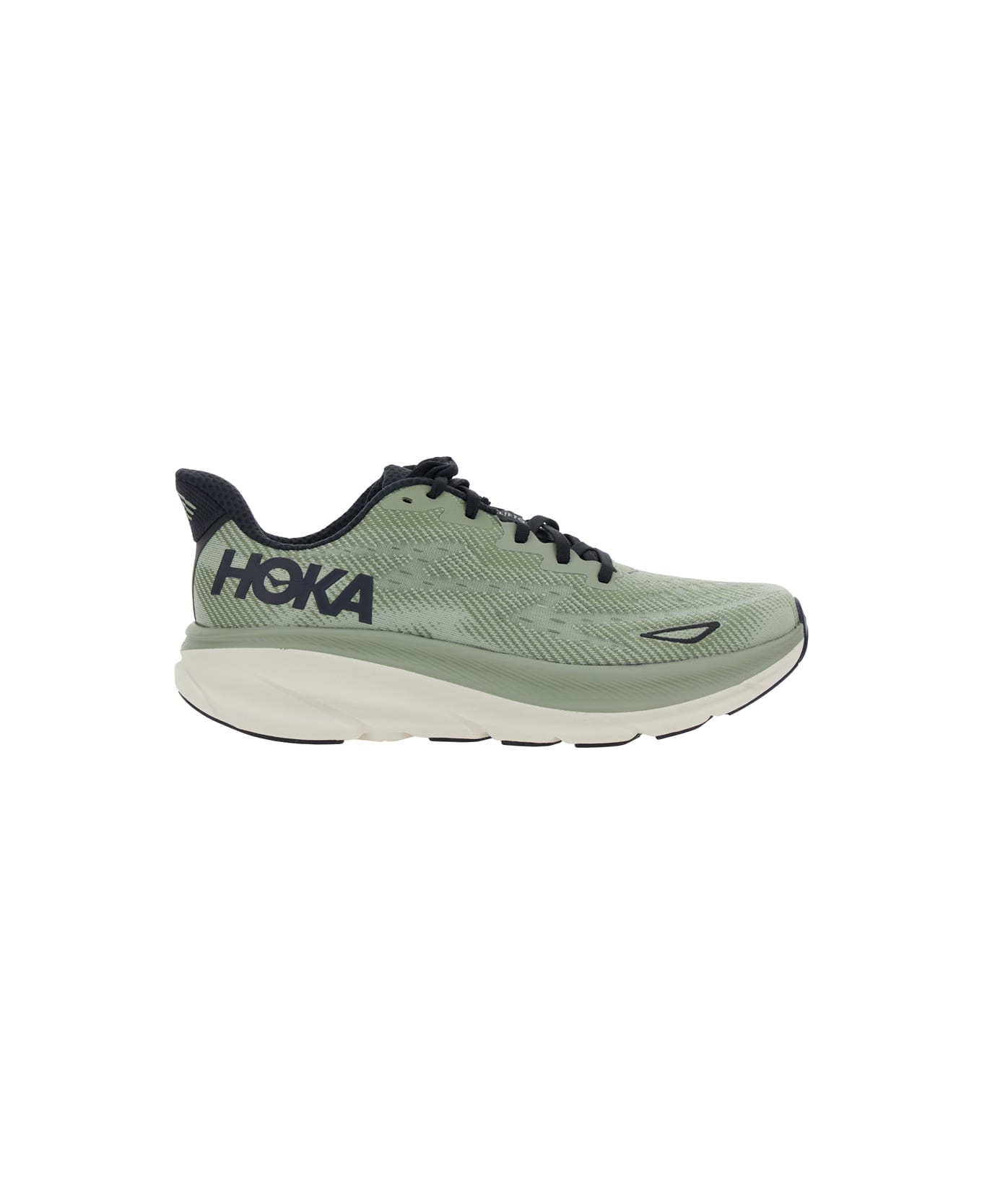 Hoka 
clifton 9
 Green Sneakers With Zig Zag Embroidery And Side Logo Print In Rubber Unisex - Green