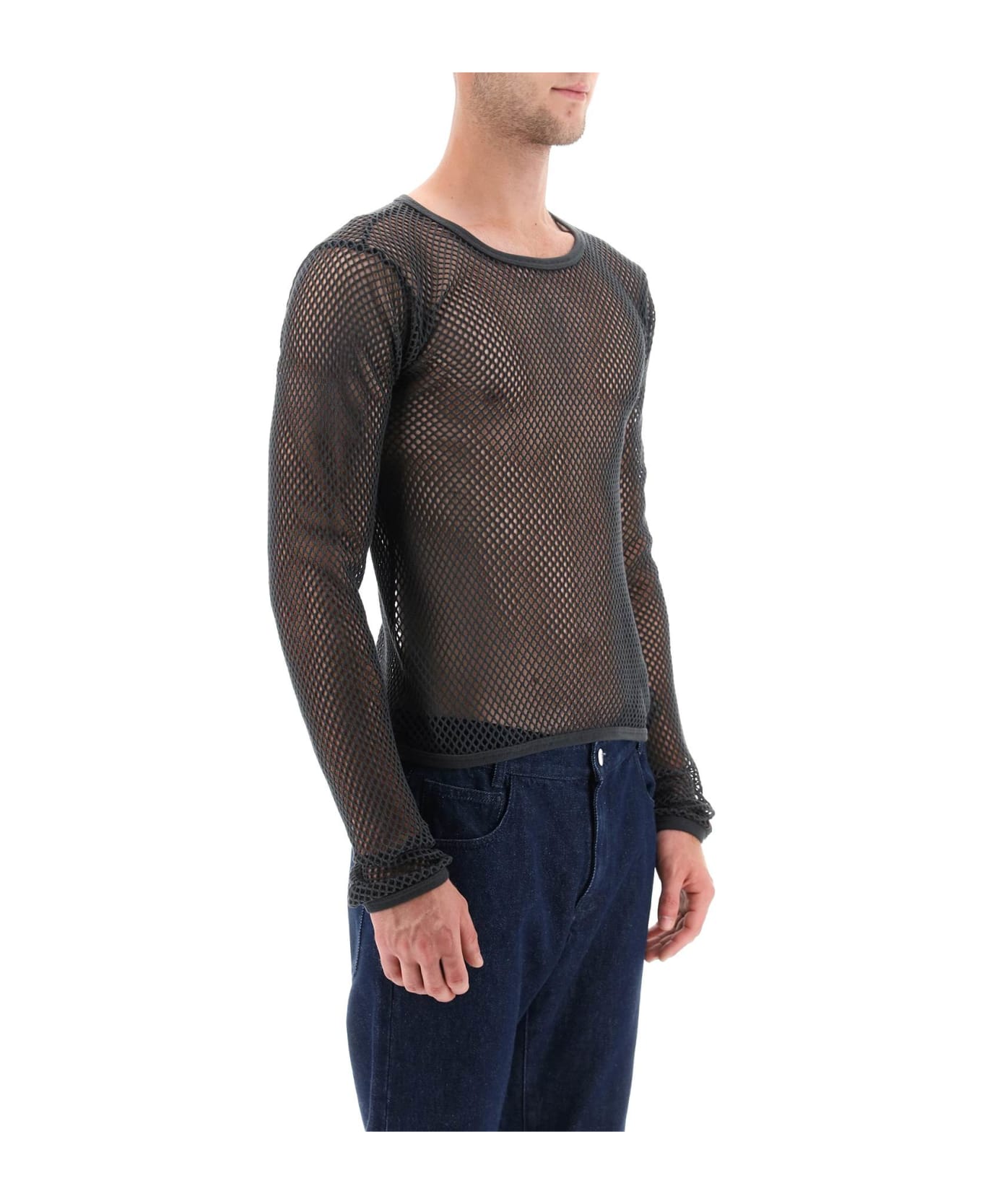 Raf Simons Long Sleeve Fishnet Knit T-shirt - DARK GREY (Grey)