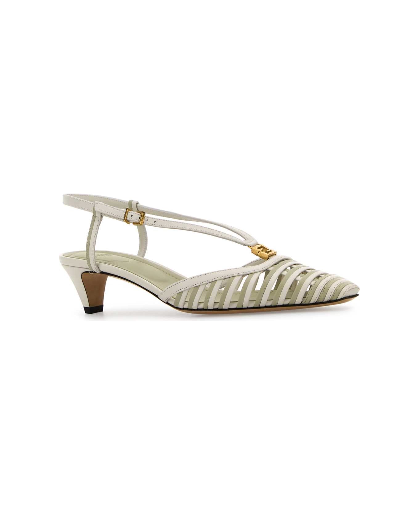 Fendi Two-tone Leather Ffold Pumps - WHITESAGE