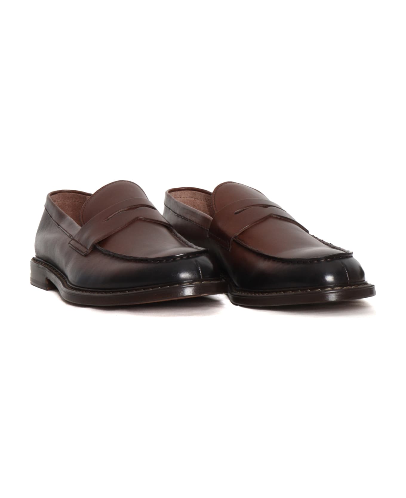 Doucal's Brown Leather Loafer - BROWN ローファー＆デッキシューズ