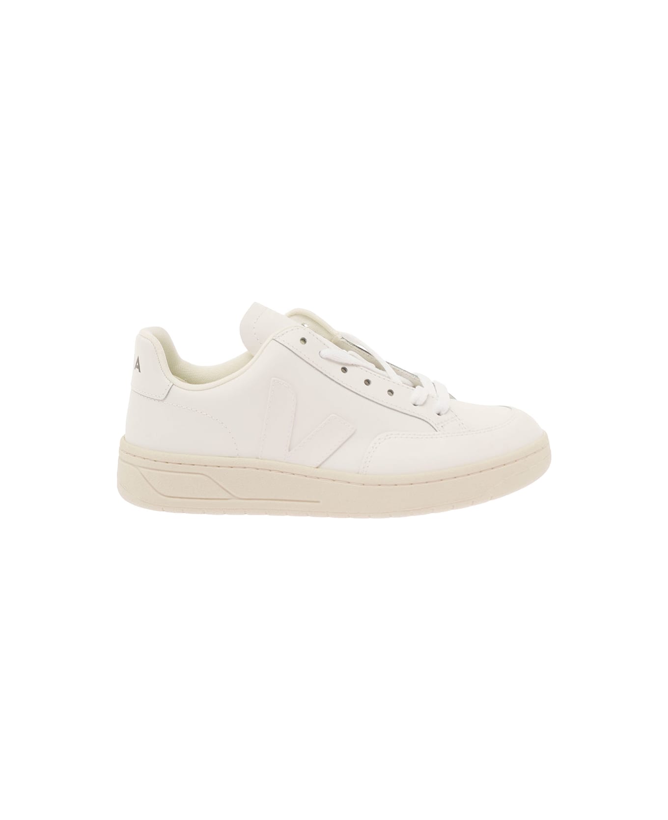 Veja 'v-12' White Low-top Sneakers With Tonal Side Logo In Leather Woman - White