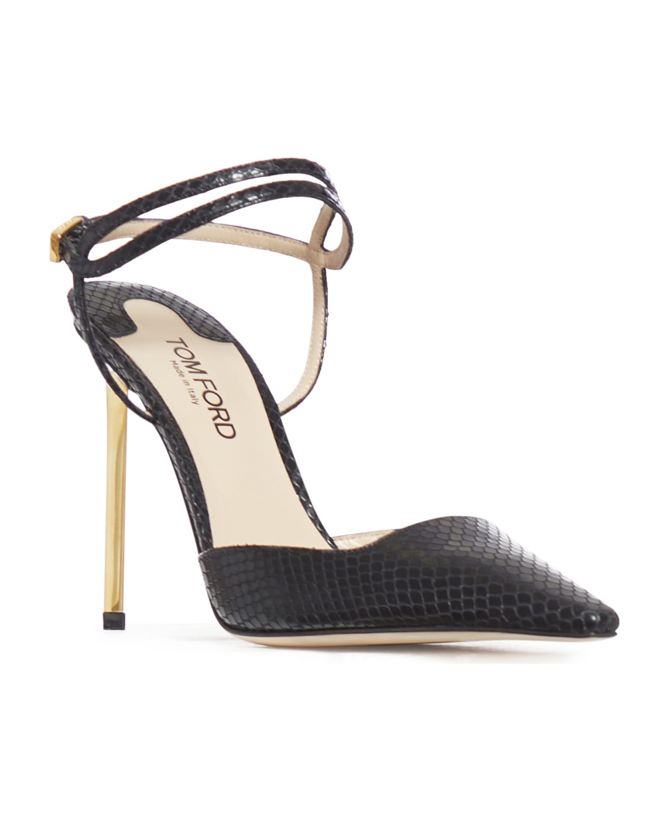 Tom Ford Glossy Stamped Python Slingback - Black