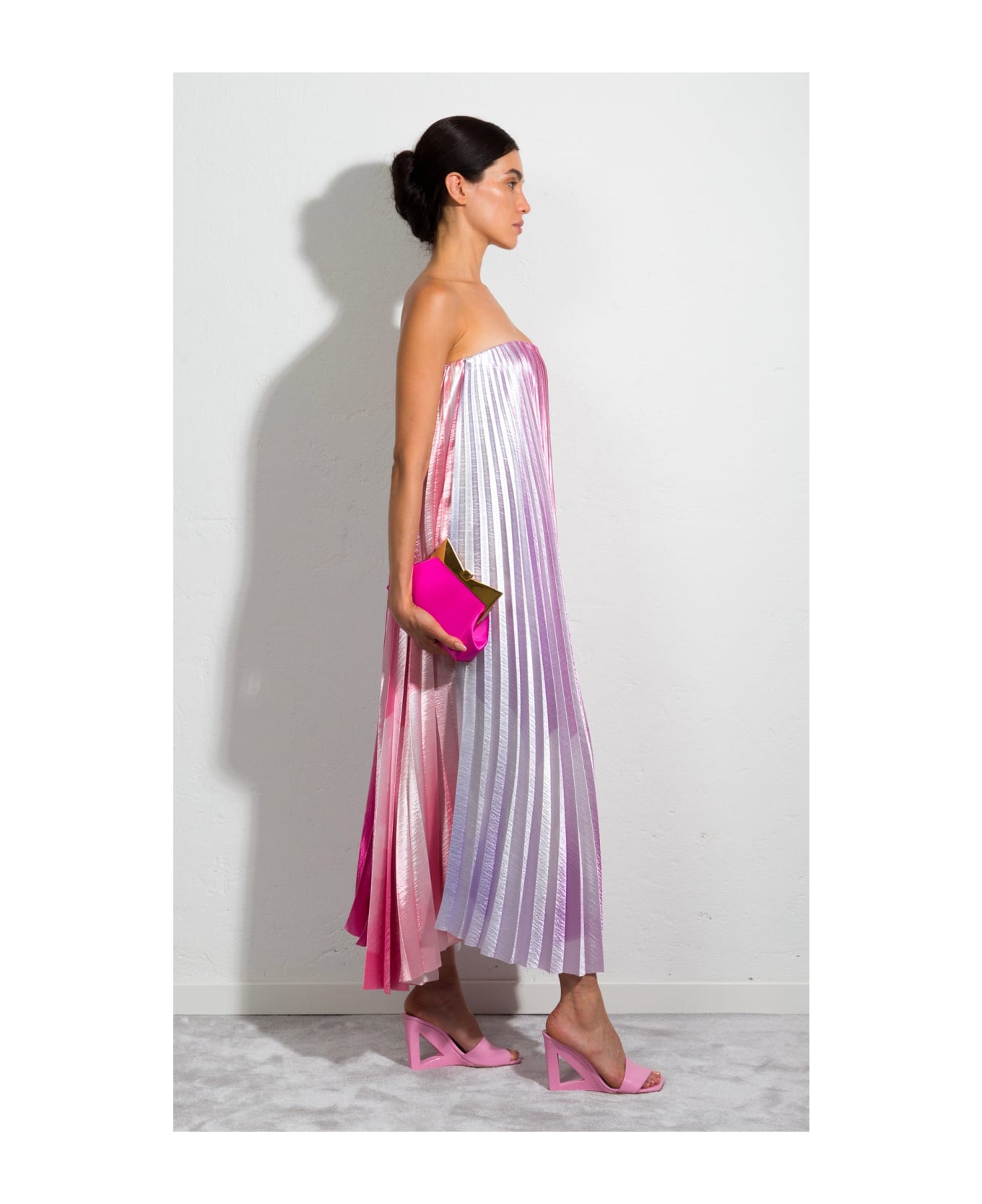 Sara Battaglia Plissé Dress - Pink Rainbow