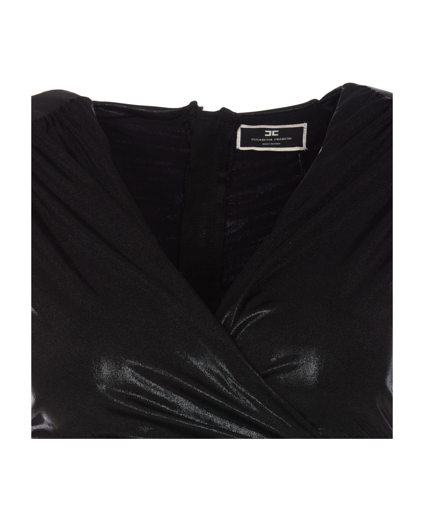 Elisabetta Franchi Mini Dress In Draped Metallic Jersey - Black