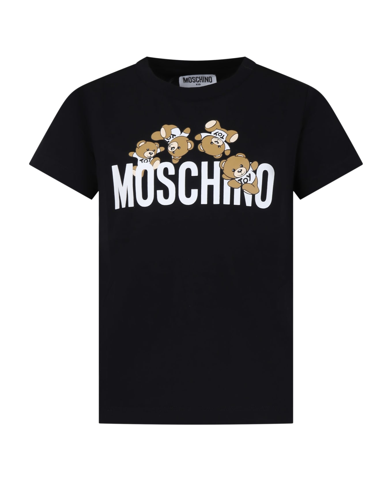 Moschino Black T-shirt For Kids With Logo And Teddy Bear - Nero Tシャツ＆ポロシャツ