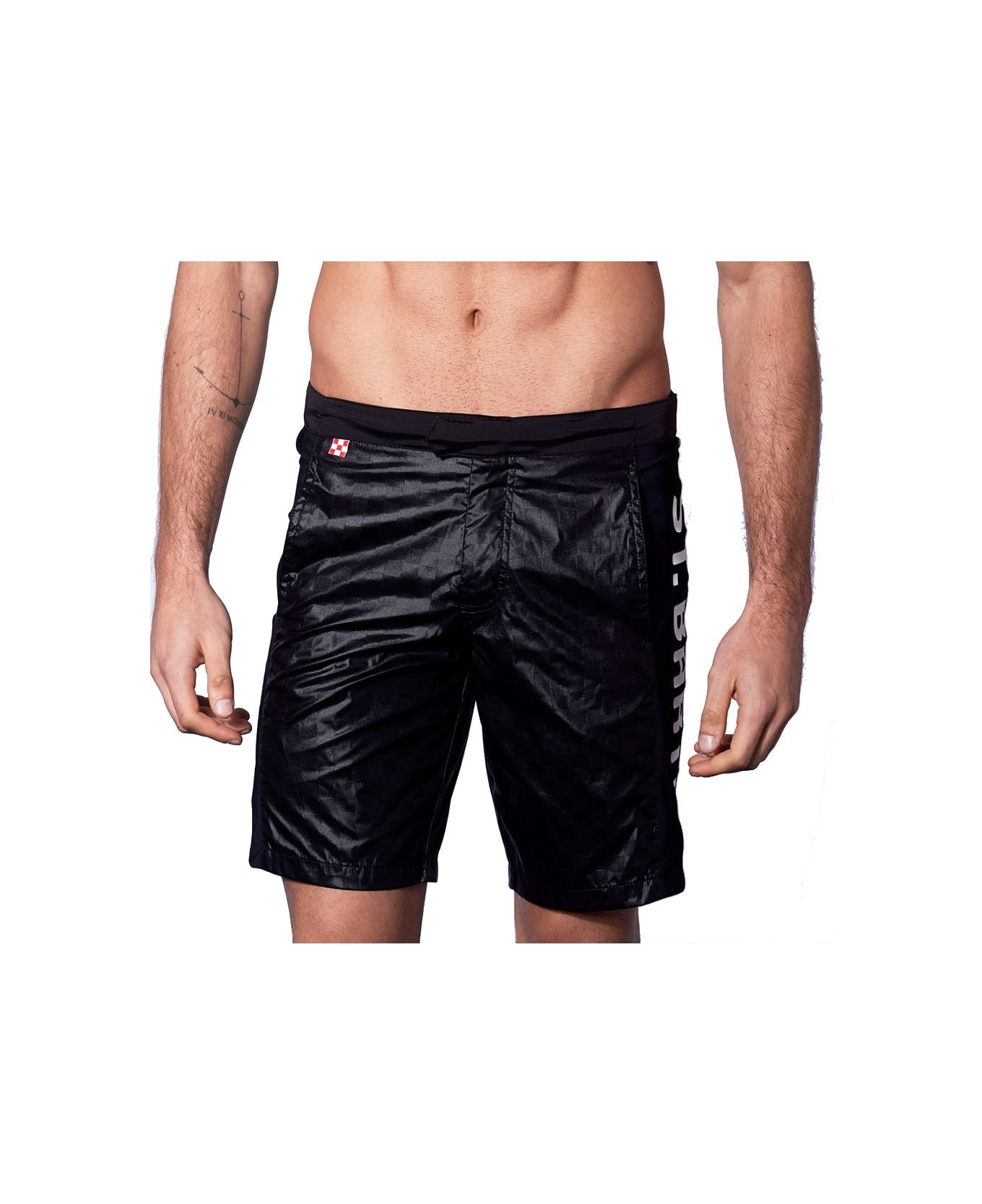 MC2 Saint Barth Check Swim Shorts With Contrast Lateral Band - BLACK