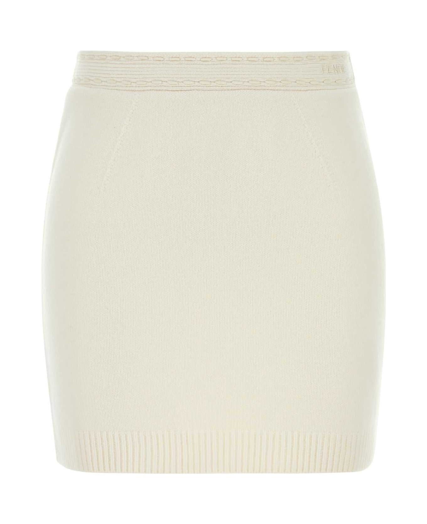 Fendi White Cashmere Blend Mini Skirt - WHITE