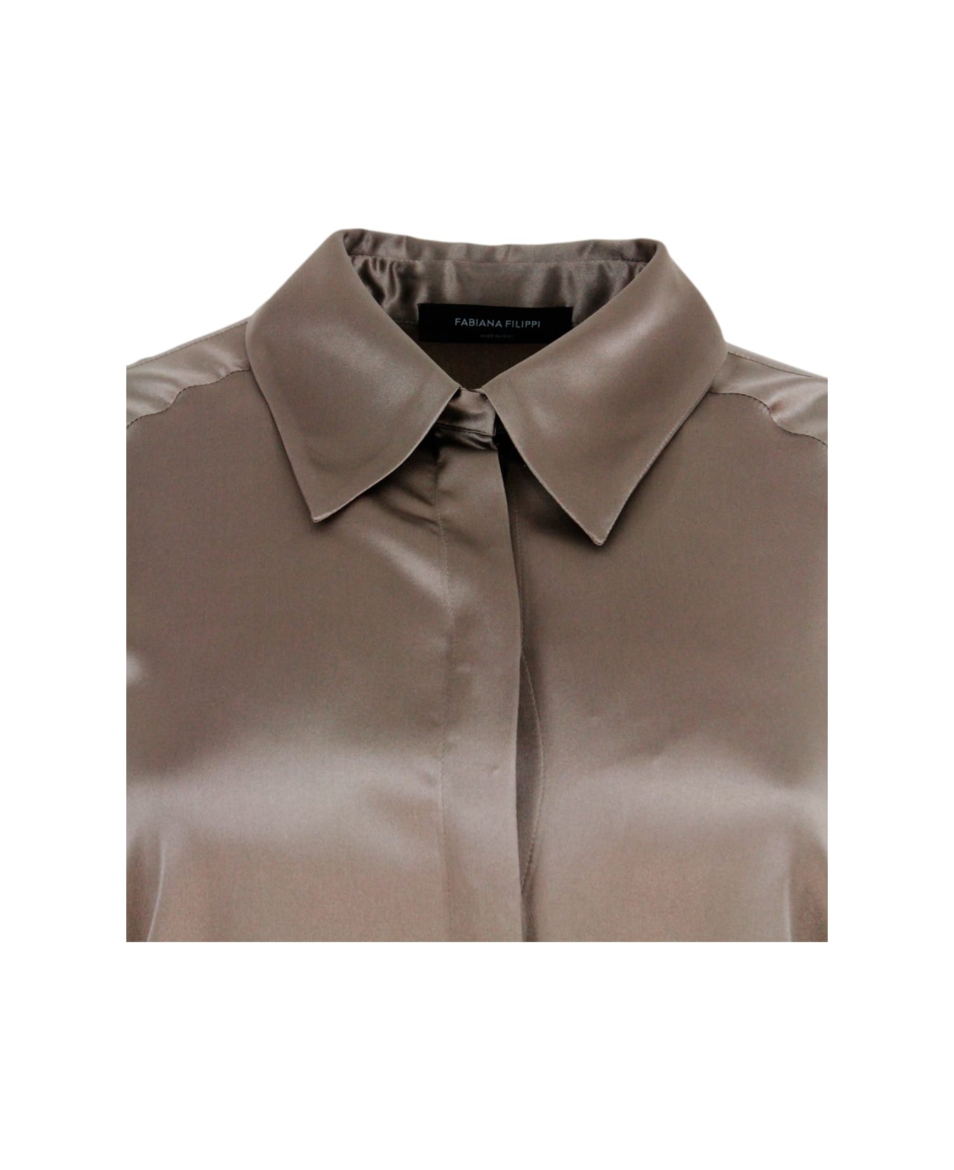 Fabiana Filippi Long-sleeved Stretch Silk Shirt With Button Closure - Bronze