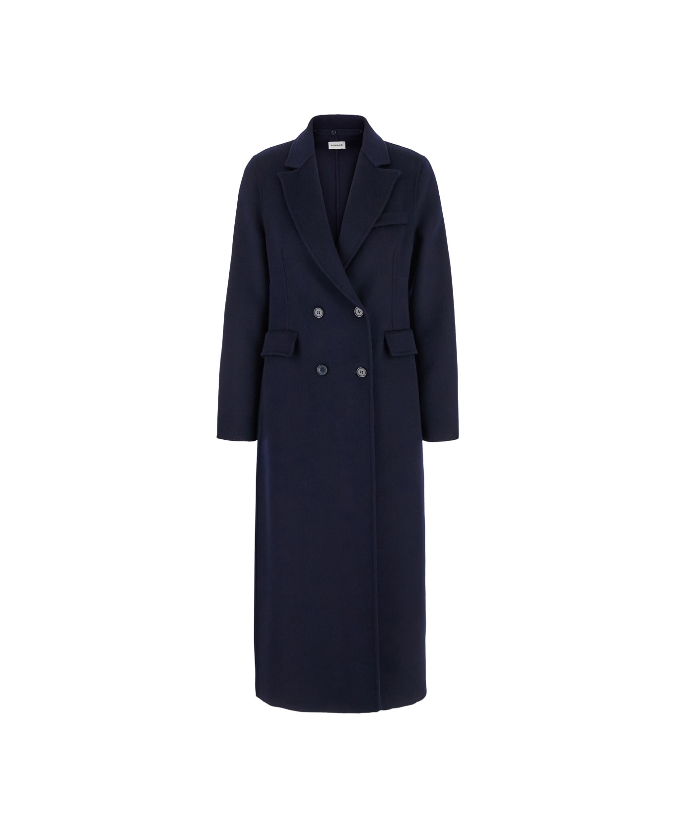 Parosh Long Blue Double-breasted Coat With Ribbed Revers In Wool Woman - Blu