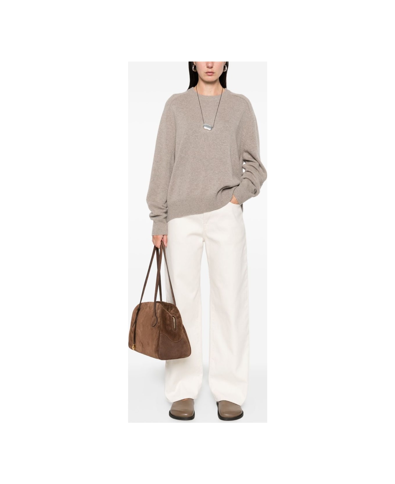 Goat Soft Goat Beige Crewneck Sweaters - Grey