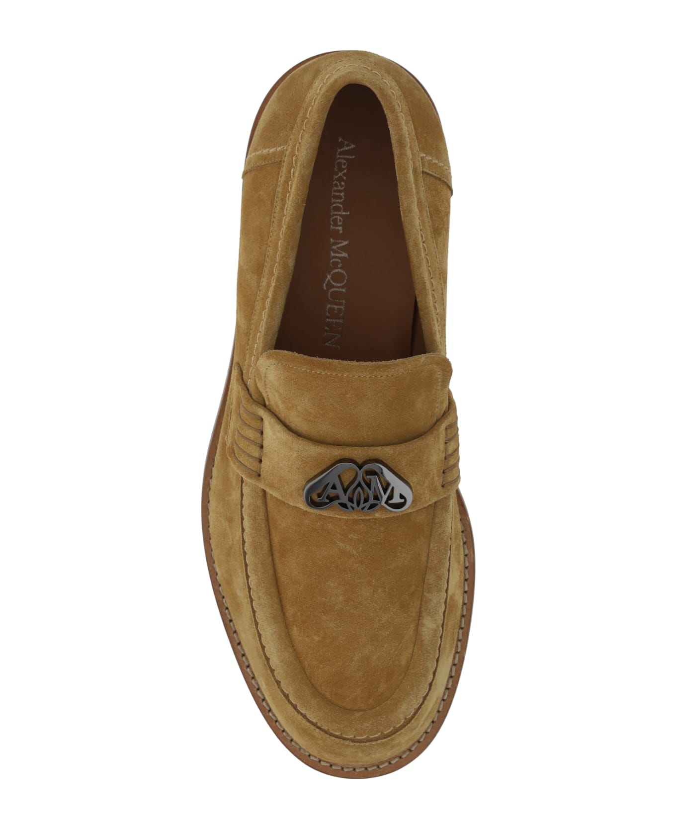 Alexander McQueen Loafers With Logo Detail In Suede Man - Cigar/cuoio/gunmetal ローファー＆デッキシューズ
