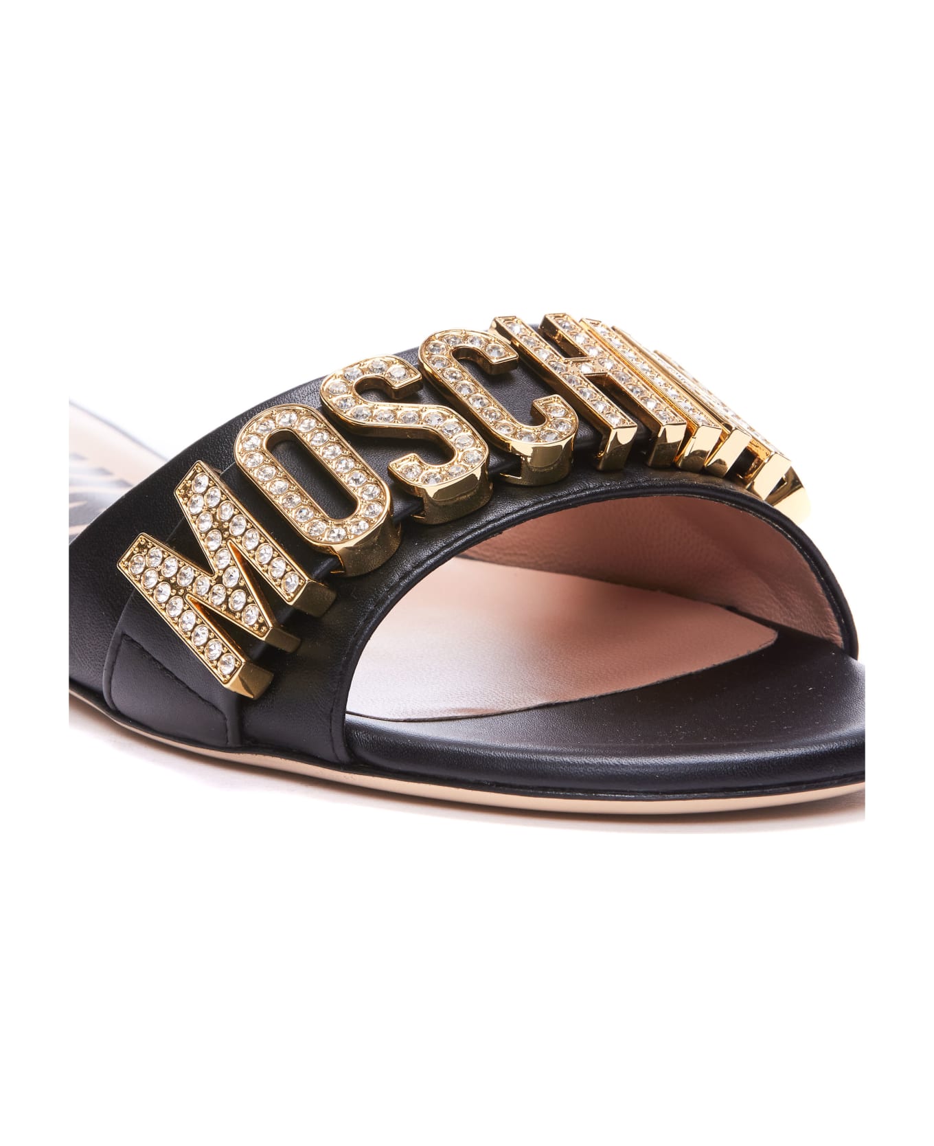 Moschino Logo Flat Sandals - BLACK