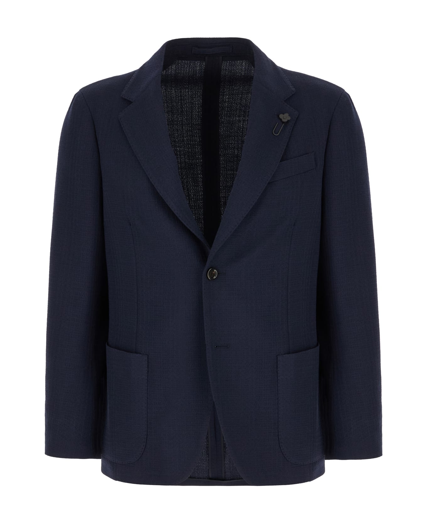 Lardini Navy Blue Stretch Wool Blend Jacket - Blu
