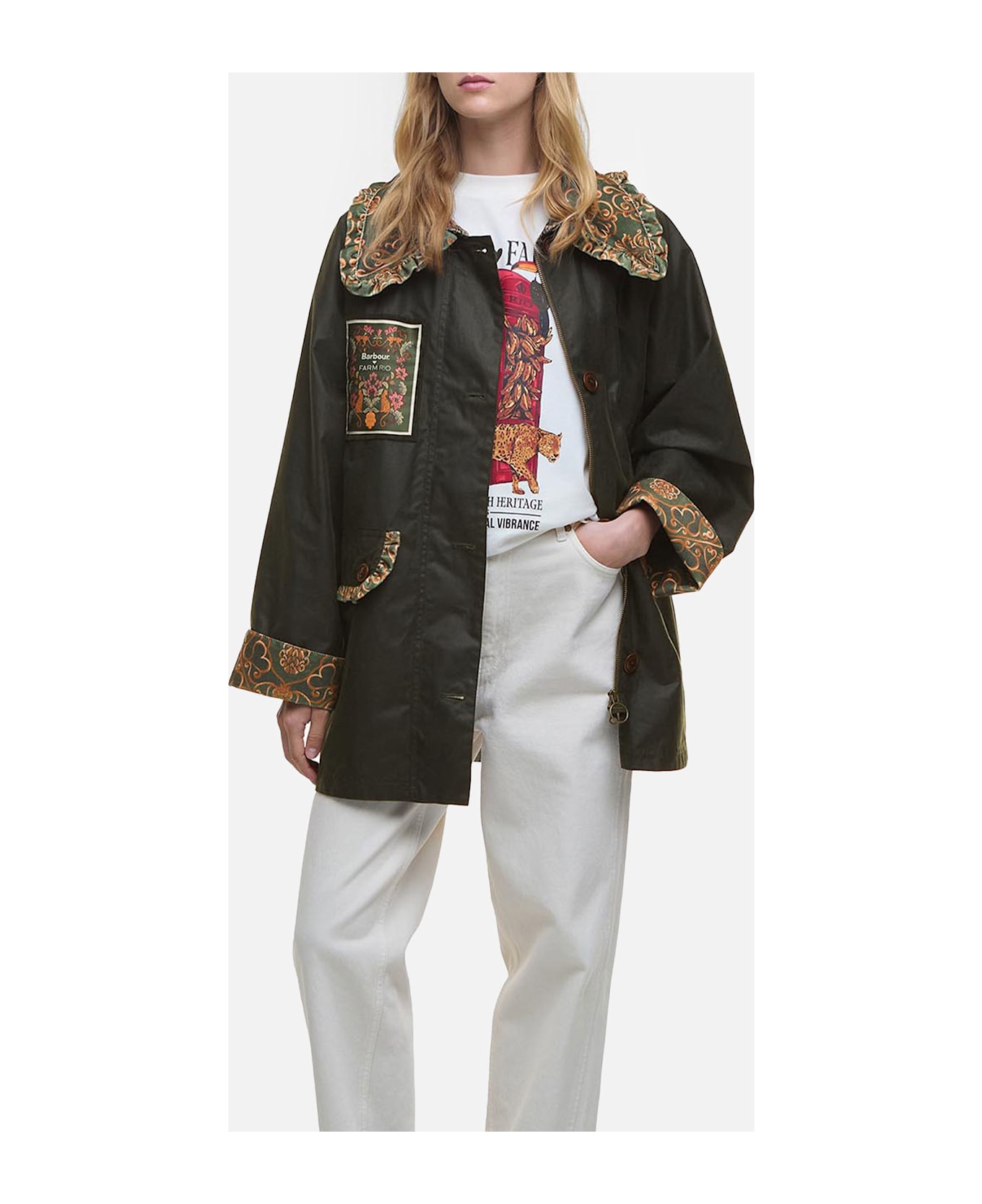 Barbour X Farm Rio Maria-clara Wax Jacket - Green