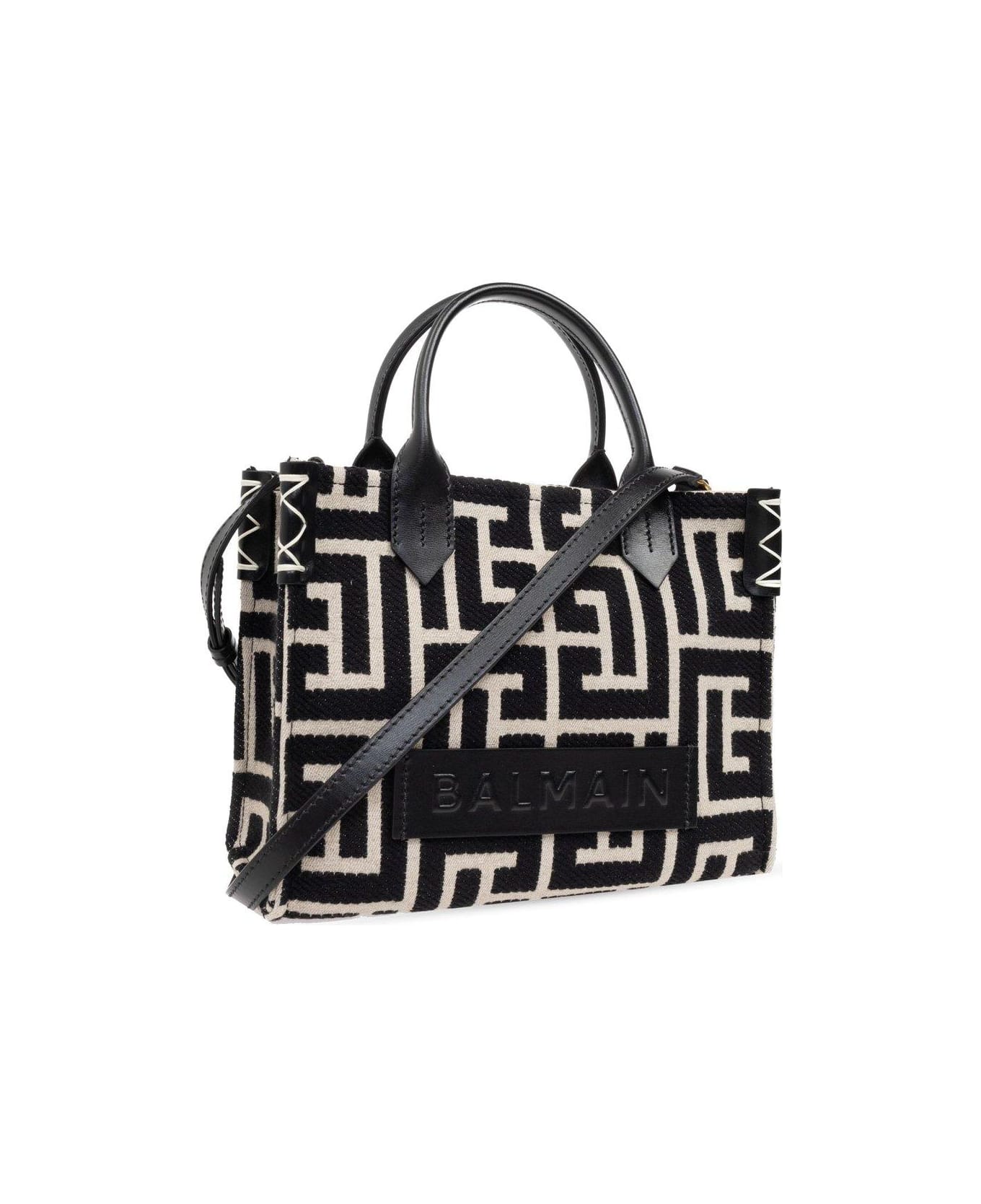 Balmain B Army Monogram Jacquard Small Tote Bag - White/Black
