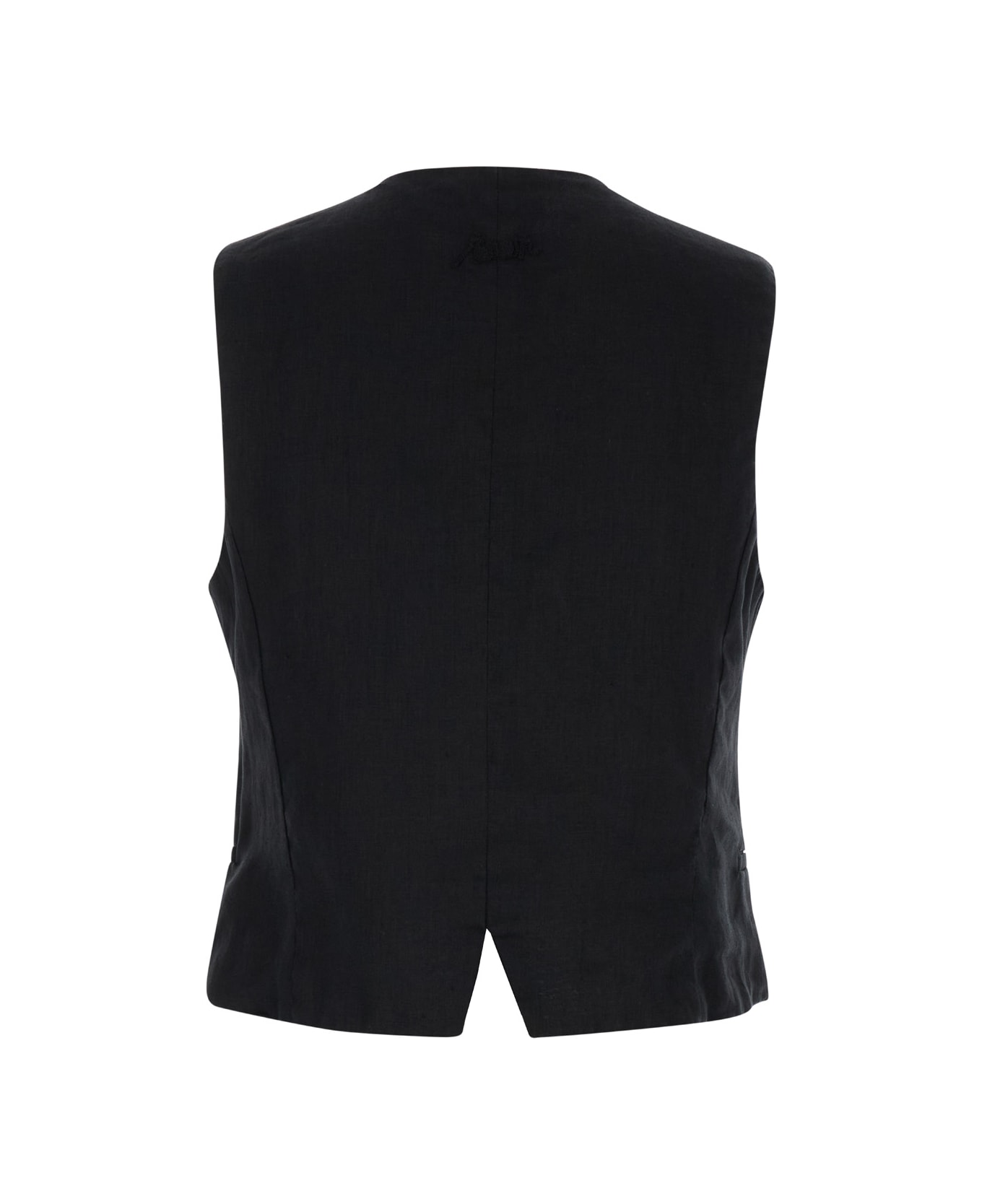 Parosh Black Vest With V Neck And Mother-of-pearls Buttons In Linen Woman - Black
