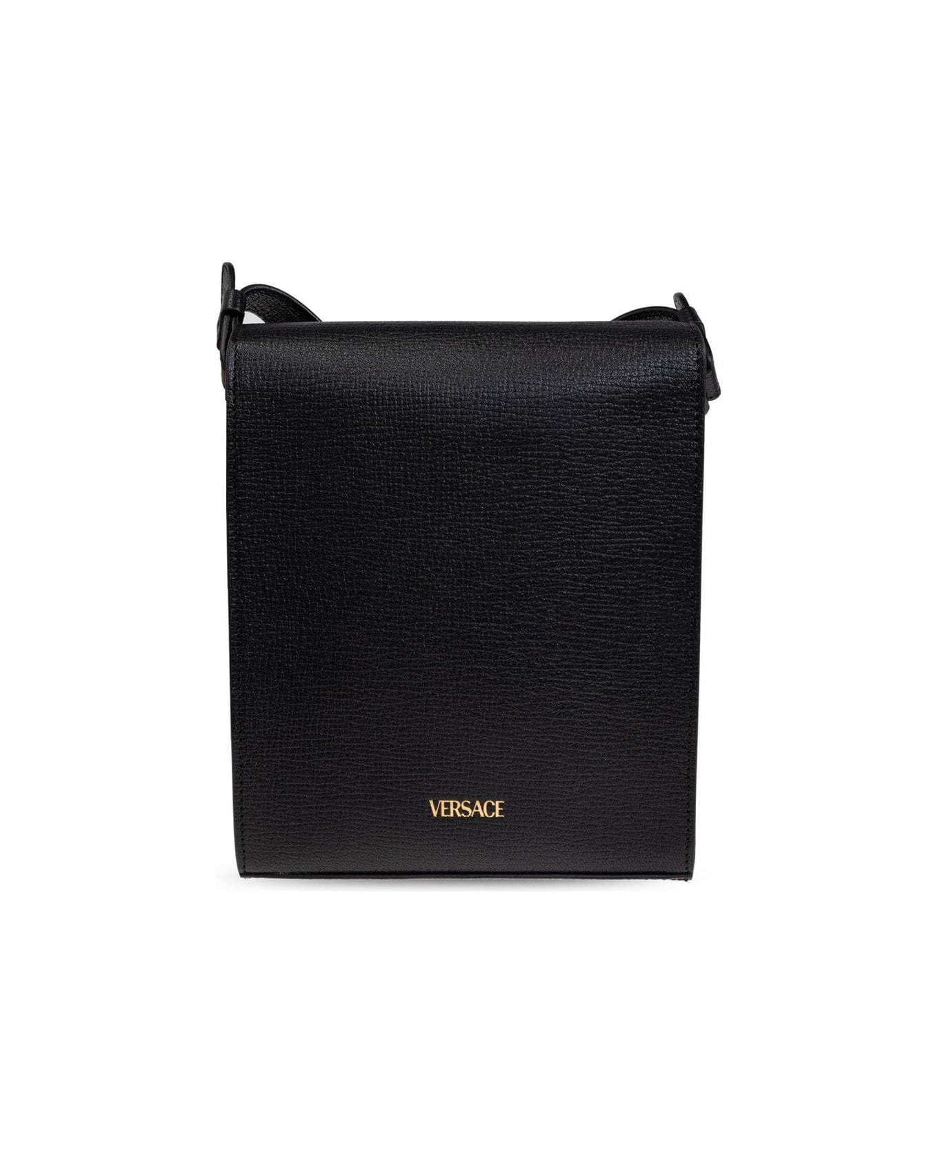 Versace Medusa Biggie Foldover Top Crossbody Bag - BLACKVERSACEGOLD