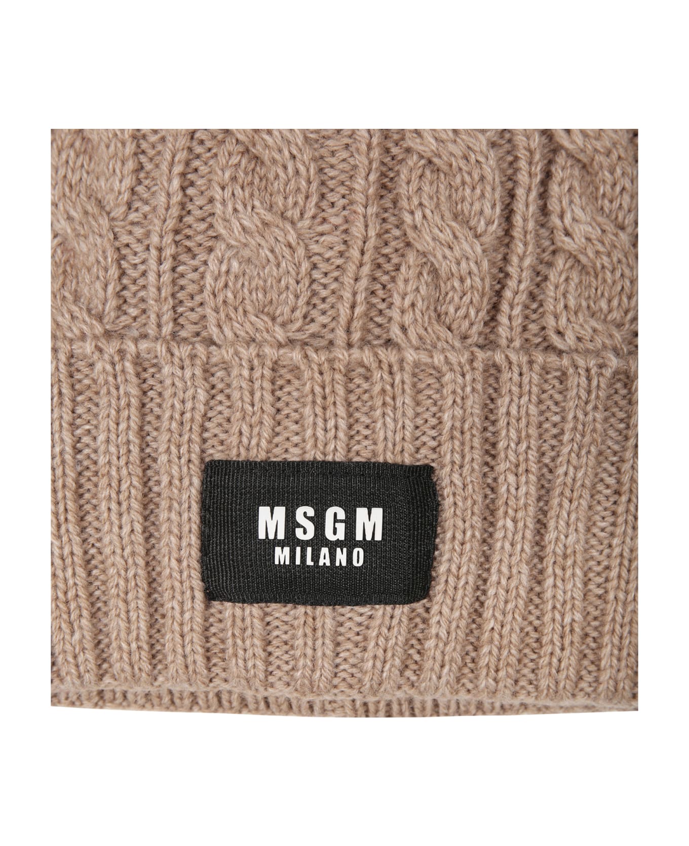 MSGM Beige Hat For Kids With Logo - BEIGE