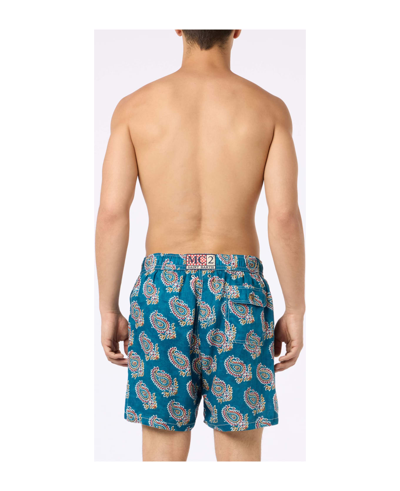 MC2 Saint Barth Man Mid-length Linen Swim-shorts Gustavia With - BLUE NAVY