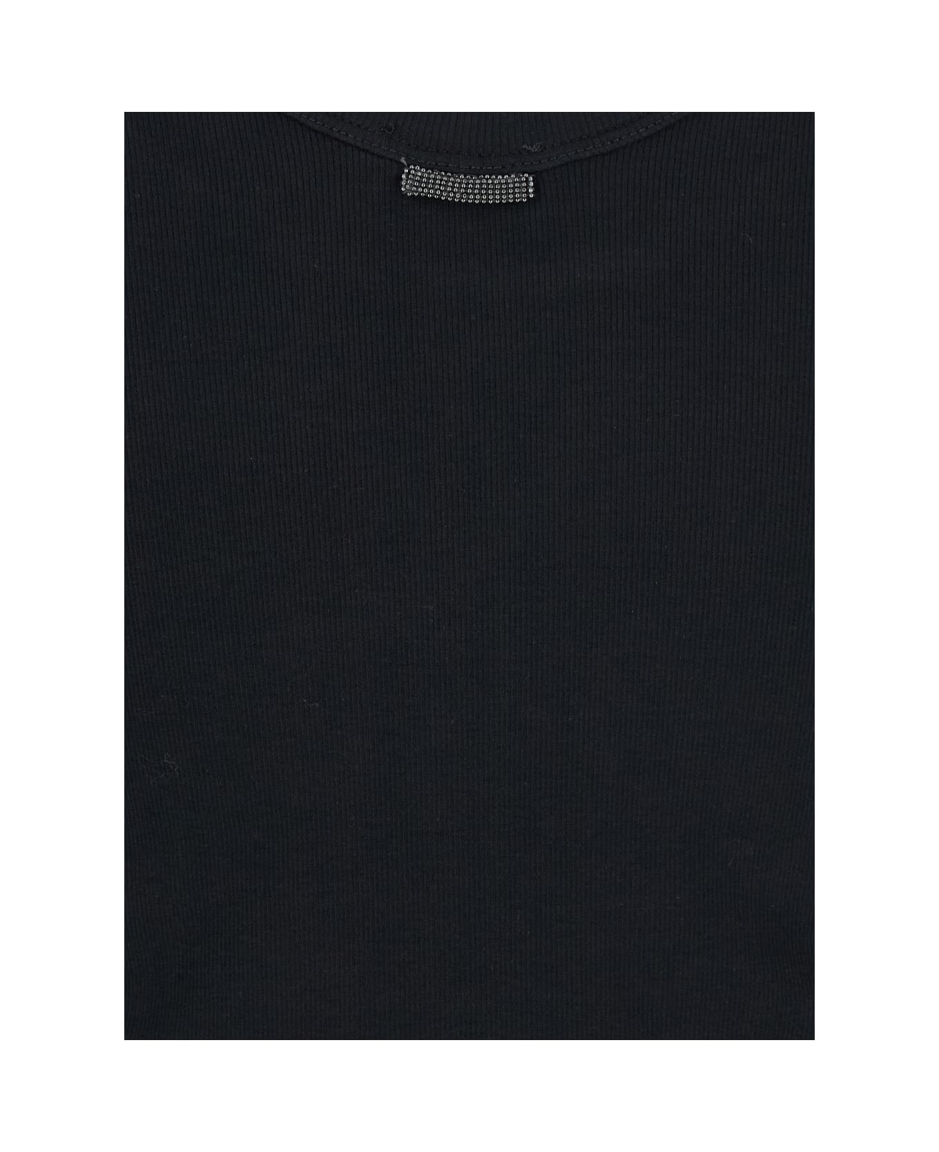 Brunello Cucinelli Black U-neck T-shirt With Back Monil Detail In Cotton Woman - Black