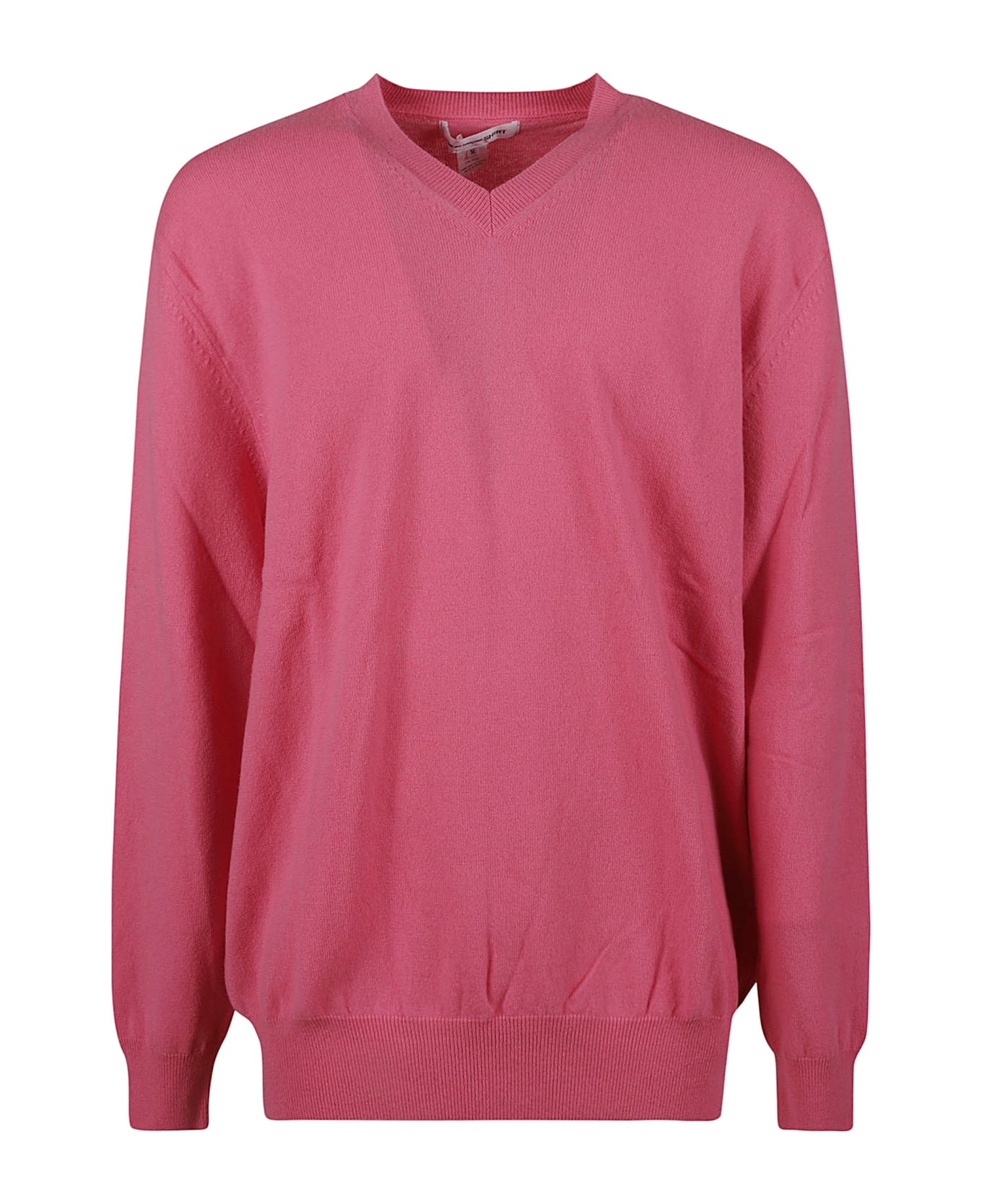 Comme des Garçons V-neck Ribbed Plain Sweater - Pink