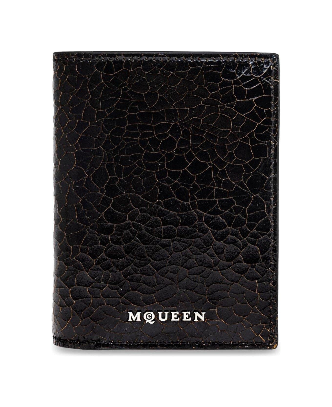 Alexander McQueen Crackled Effect Bi-fold Card Holder - Nero e Beige