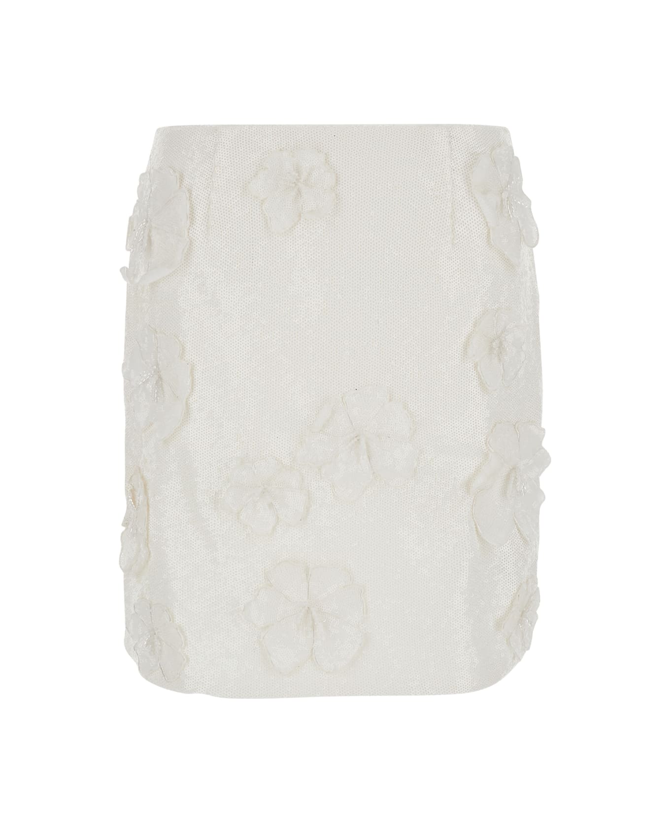 Rotate by Birger Christensen Mini White Skirt With Flowers And Sequins In Fabric Woman - White