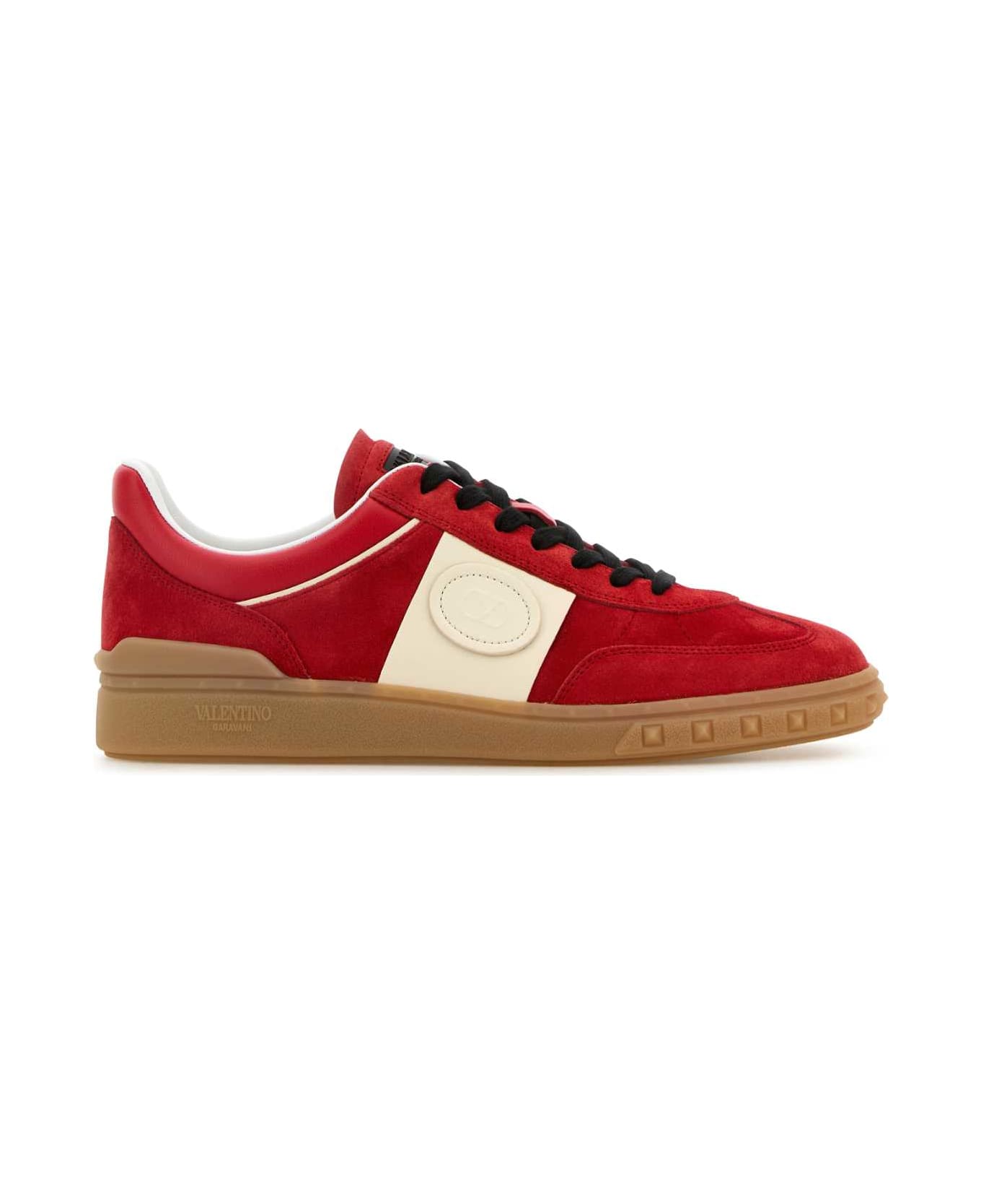 Valentino Garavani Coral Suede Upvillage Sneakersâ  - CORALREDIVORYIVORYCORALREDIVORYAM