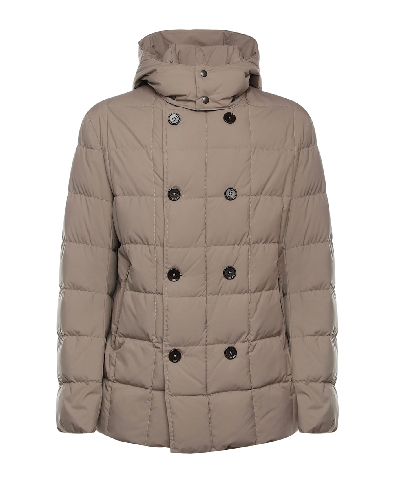 Fay Double-breasted Down Jacket With Hood - LIGHT KHAKI