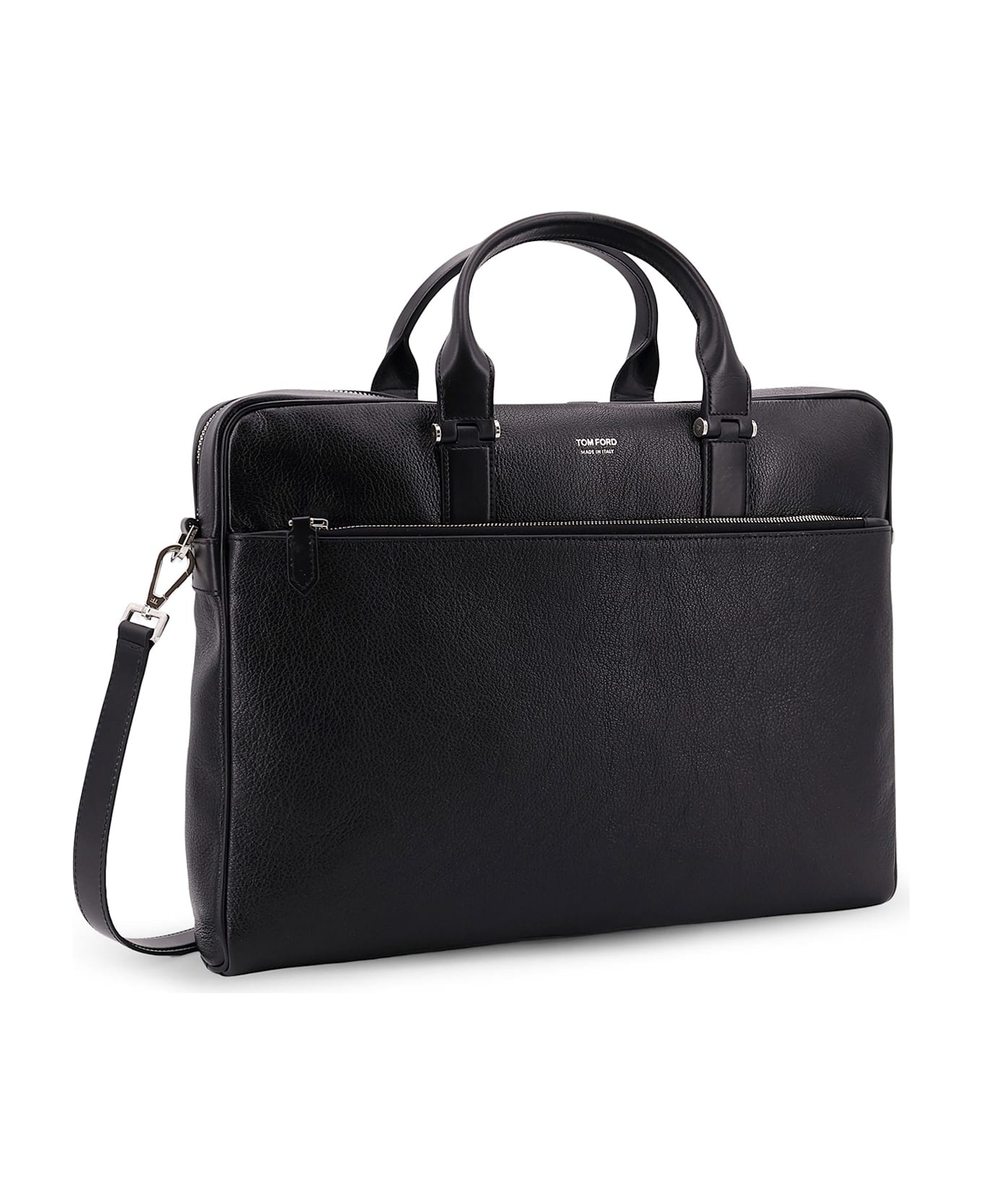 Tom Ford Leather Work Bag With Logo - Black