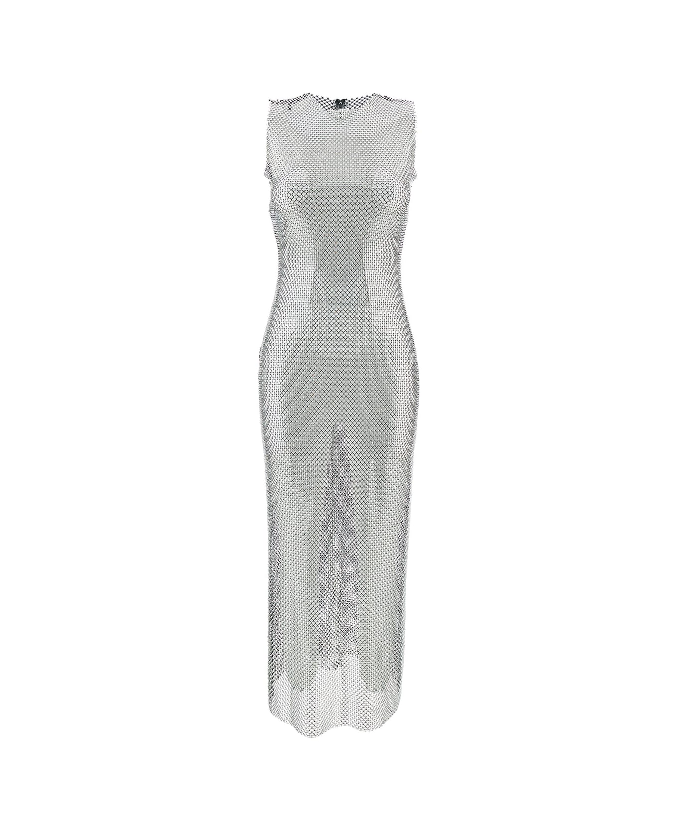 Philosophy di Lorenzo Serafini Long Silver Dress With All-over Swarovski In Mesh Woman - Metallic